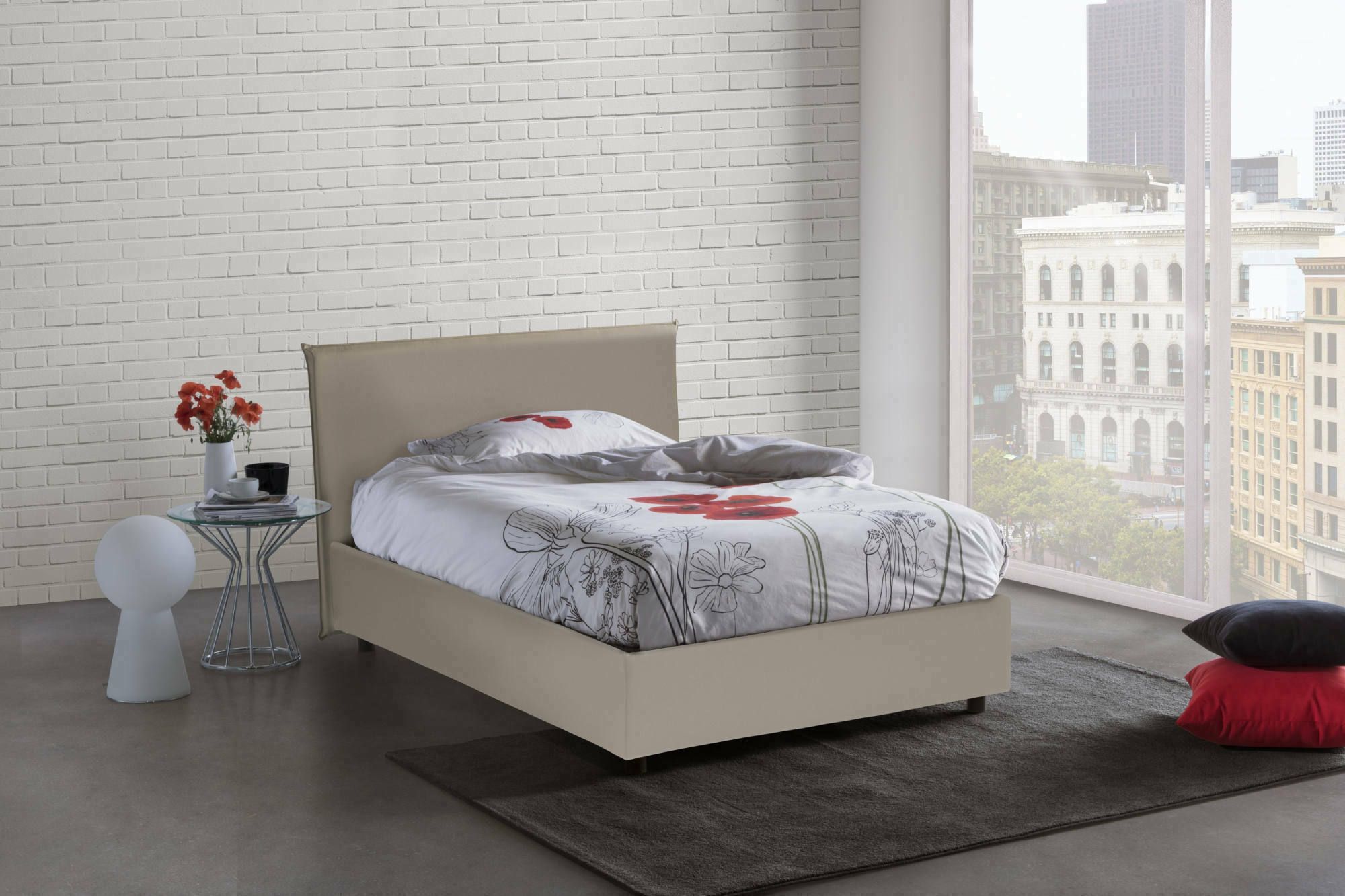 Letto piazza e mezza Ante, Letto contenitore con rivestimento in ecopelle, Made in Italy, Apertura frontale, con materasso cm 120x190 incluso, Tortora