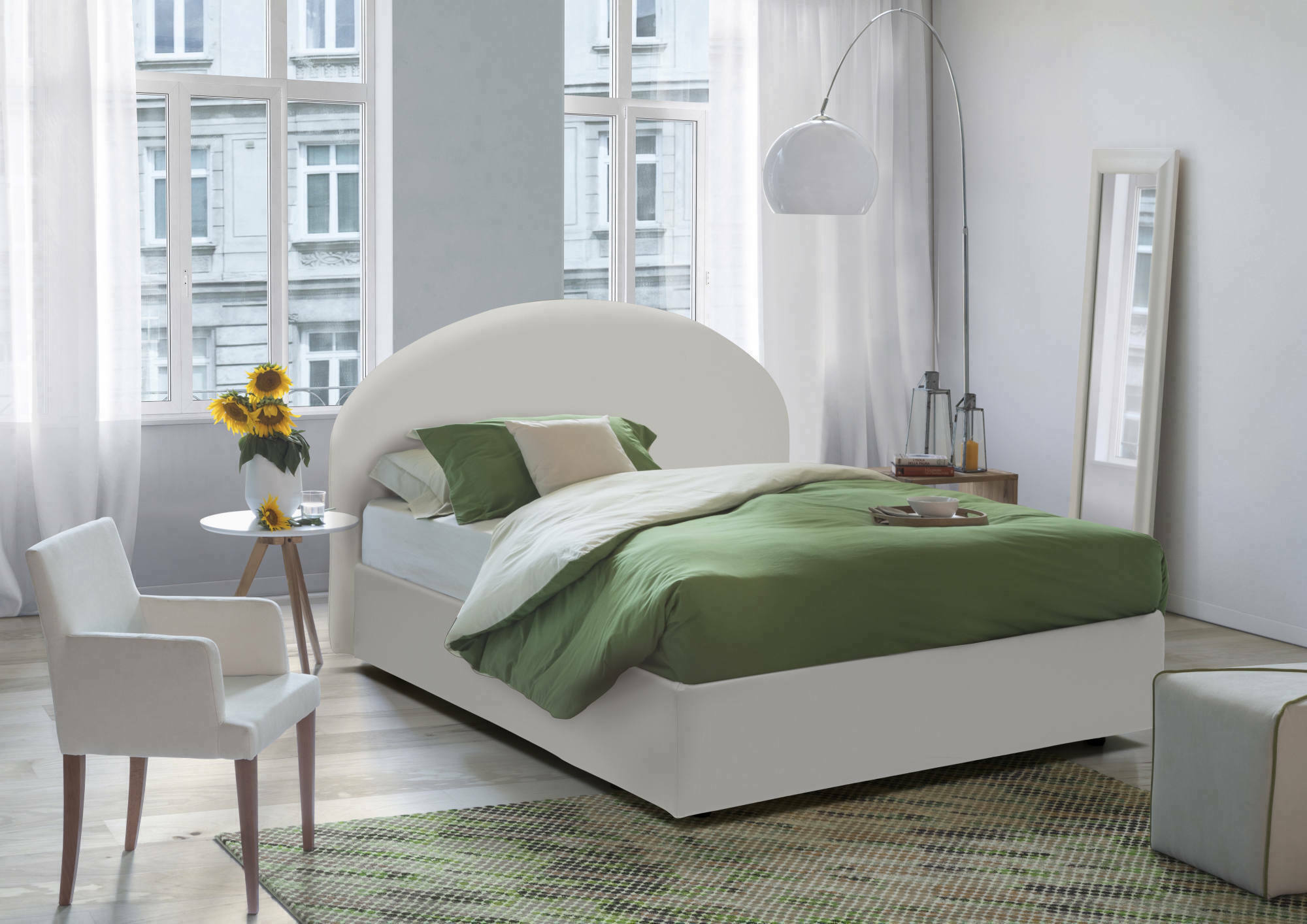 Letto matrimoniale Alastorn, Letto contenitore con rivestimento in ecopelle, Made in Italy, Apertura frontale, adatto per materasso cm 160x190, Bianco