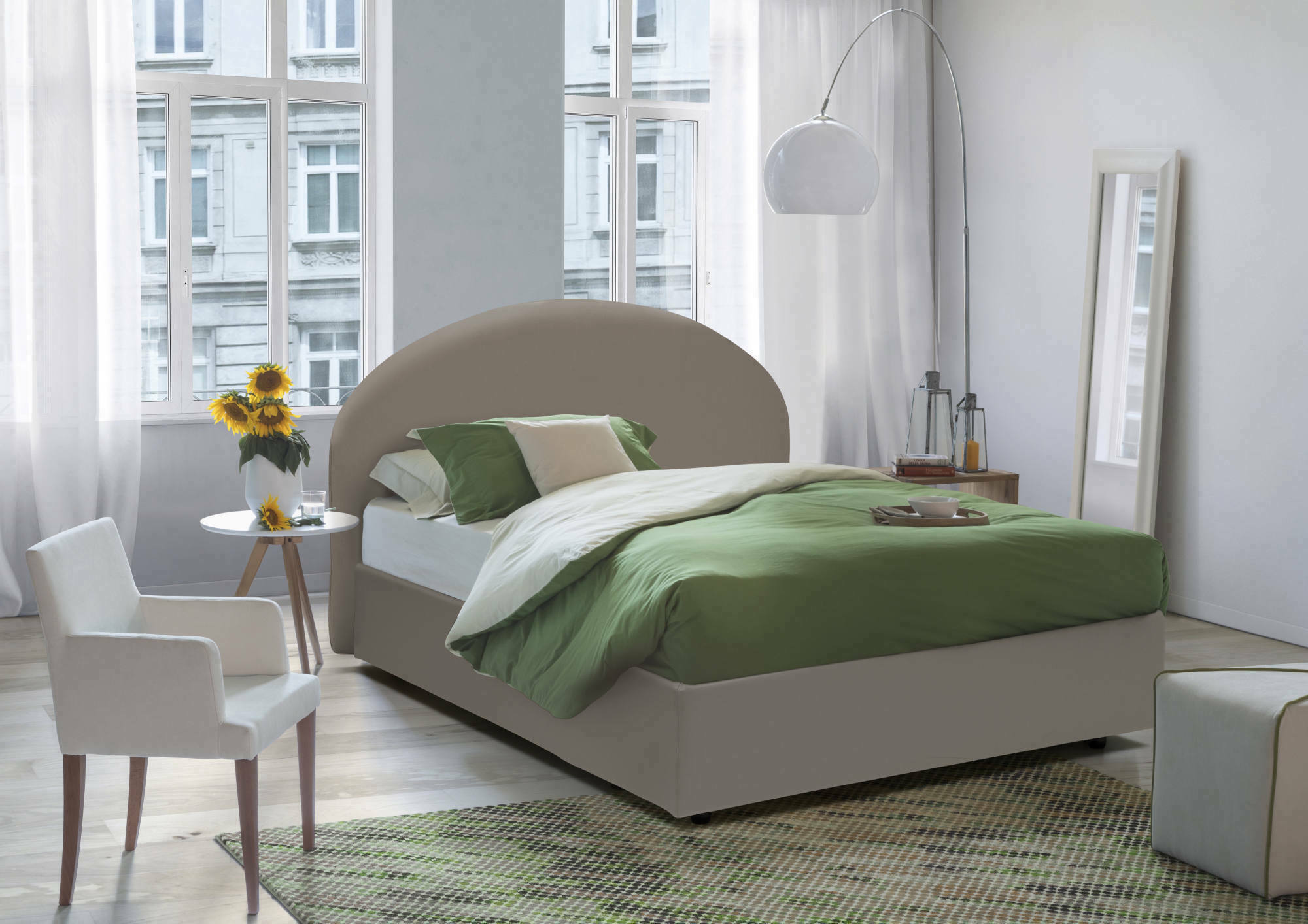 Letto matrimoniale Augite, Letto contenitore con rivestimento in ecopelle, Made in Italy, Apertura frontale, adatto per materasso cm 160x200, Tortora