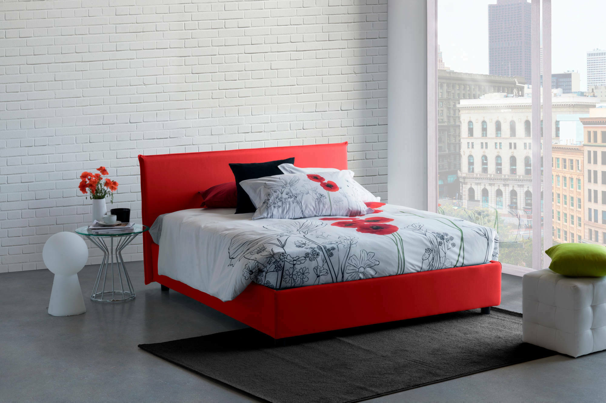 Letto matrimoniale Angelic, Letto contenitore con rivestimento in tessuto, Made in Italy, Apertura frontale, adatto per materasso cm 140x190, Rosso