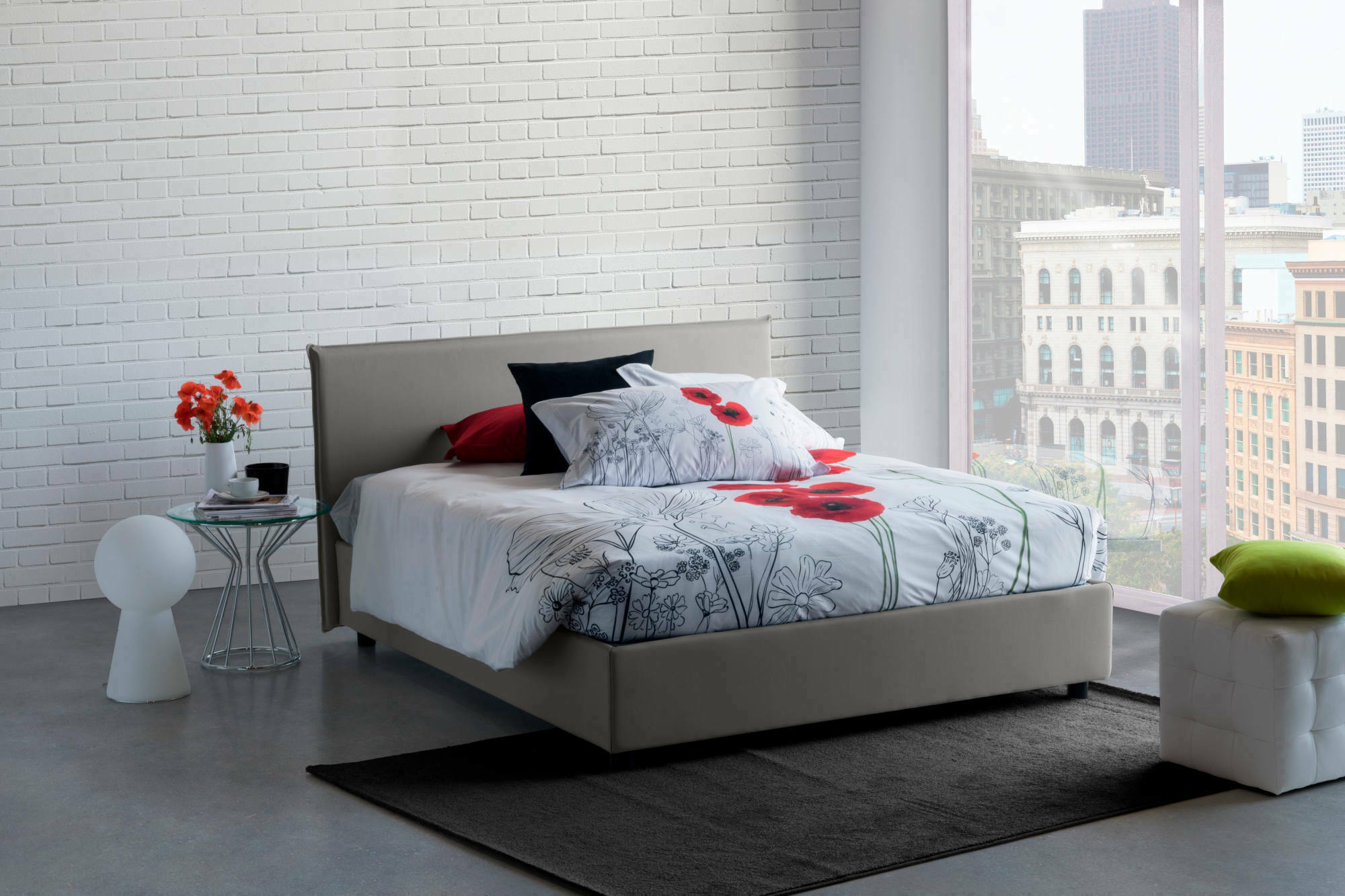 Letto matrimoniale Angelic, Letto contenitore con rivestimento in tessuto, Made in Italy, Apertura frontale, adatto per materasso cm 140x190, Grigio
