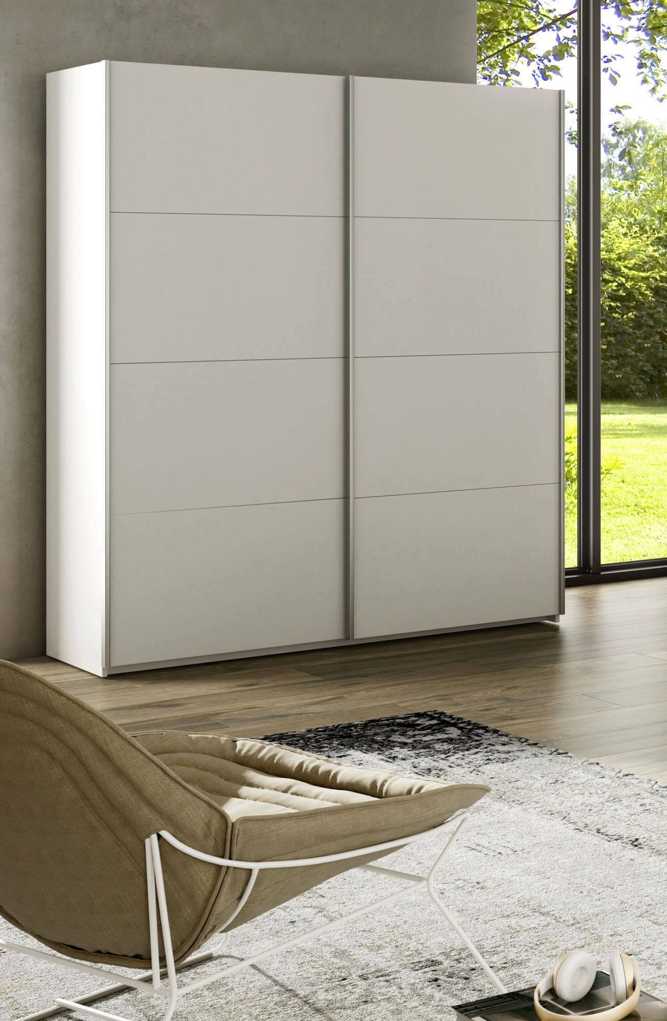 Guardaroba Opi, Armadio per camera da letto a 2 ante scorrevoli, Mobile con barra appendiabiti e 2 ripiani, cm 150x60h200, Bianco