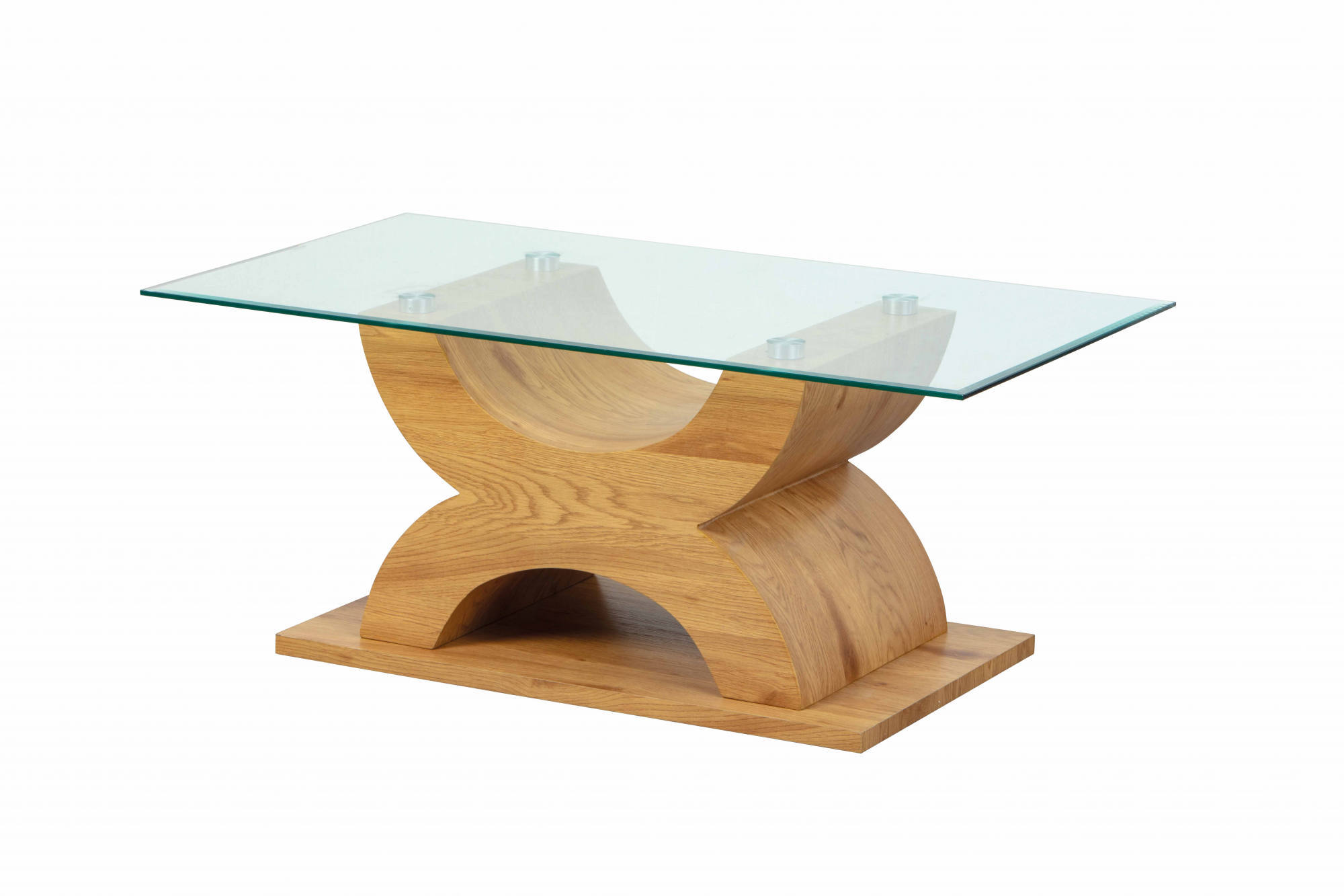 Tavolino da Dmarbur, con struttura in mdf laminato quercia e ripiano in vetro, cm 110x60x45