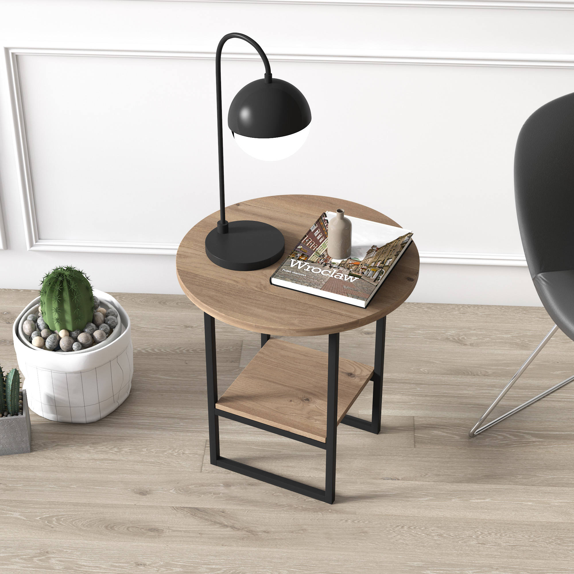 Tavolino con doppio 0, cm 45 x 45 x 47, colore quercia e antracite