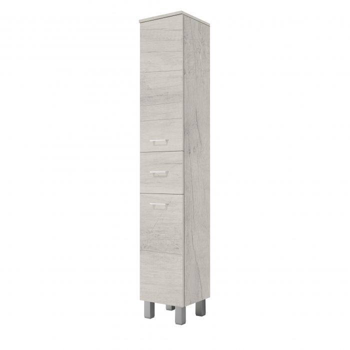 Colonna multiuso a un'anta e due cassetti con apertura reversibile, Made in Italy, cm 35 x 34 x 195, colore Quercia bianca