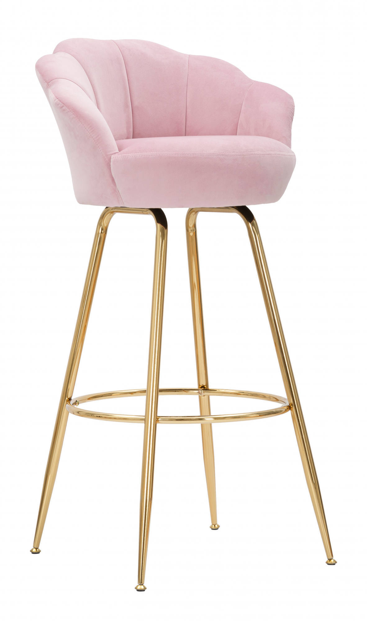 Image of Sgabello bar, rivestimento in velluto, con gambe dorate, colore rosa, Misure 53 x 110 x 55 cm