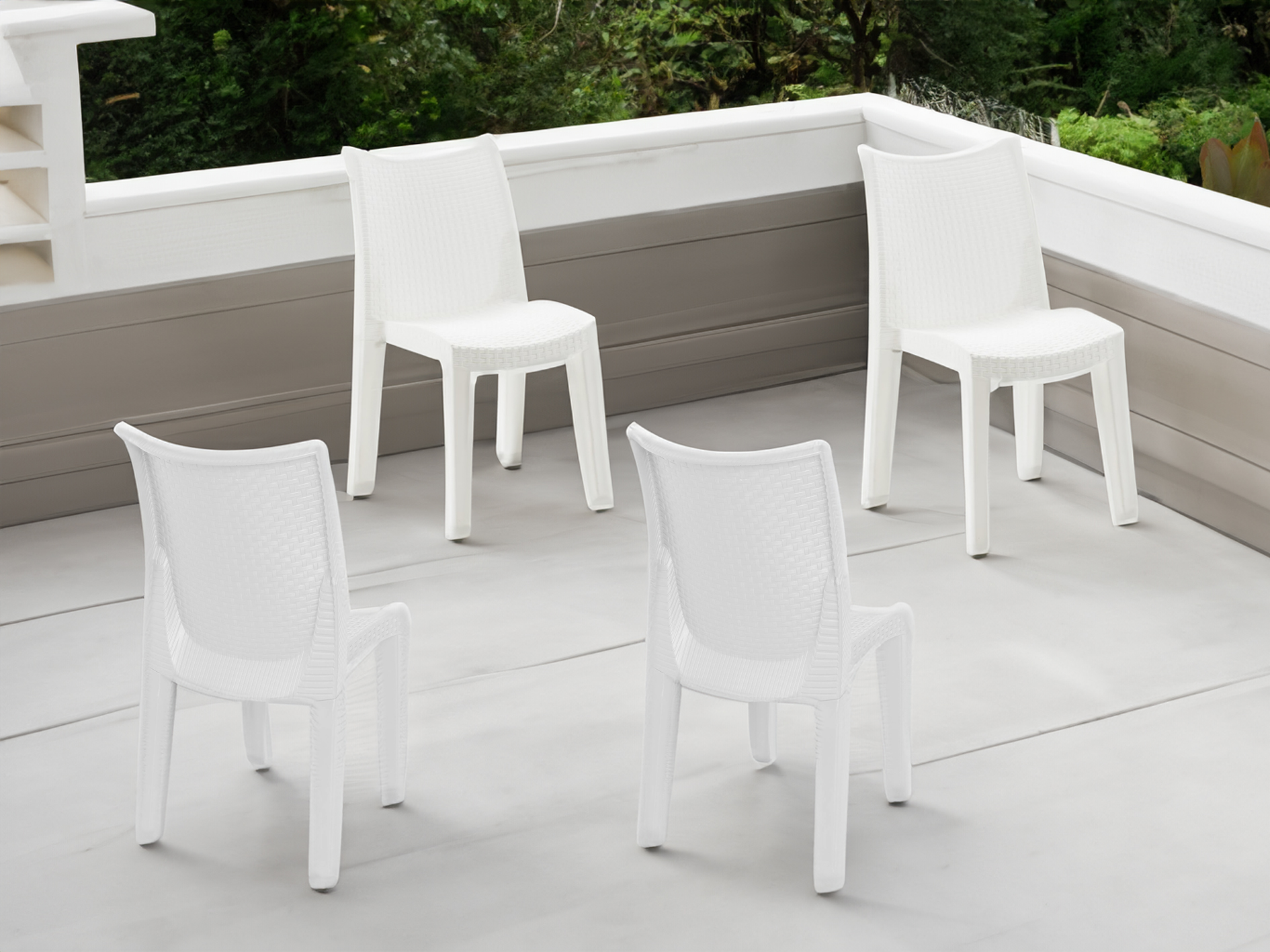 Sedia da esterno Ares, Seduta da giardino, Sedia per tavolo da pranzo, Poltrona outdoor effetto rattan, 100 % Made in Italy, Set da 4, Cm 48x55h86, Bi