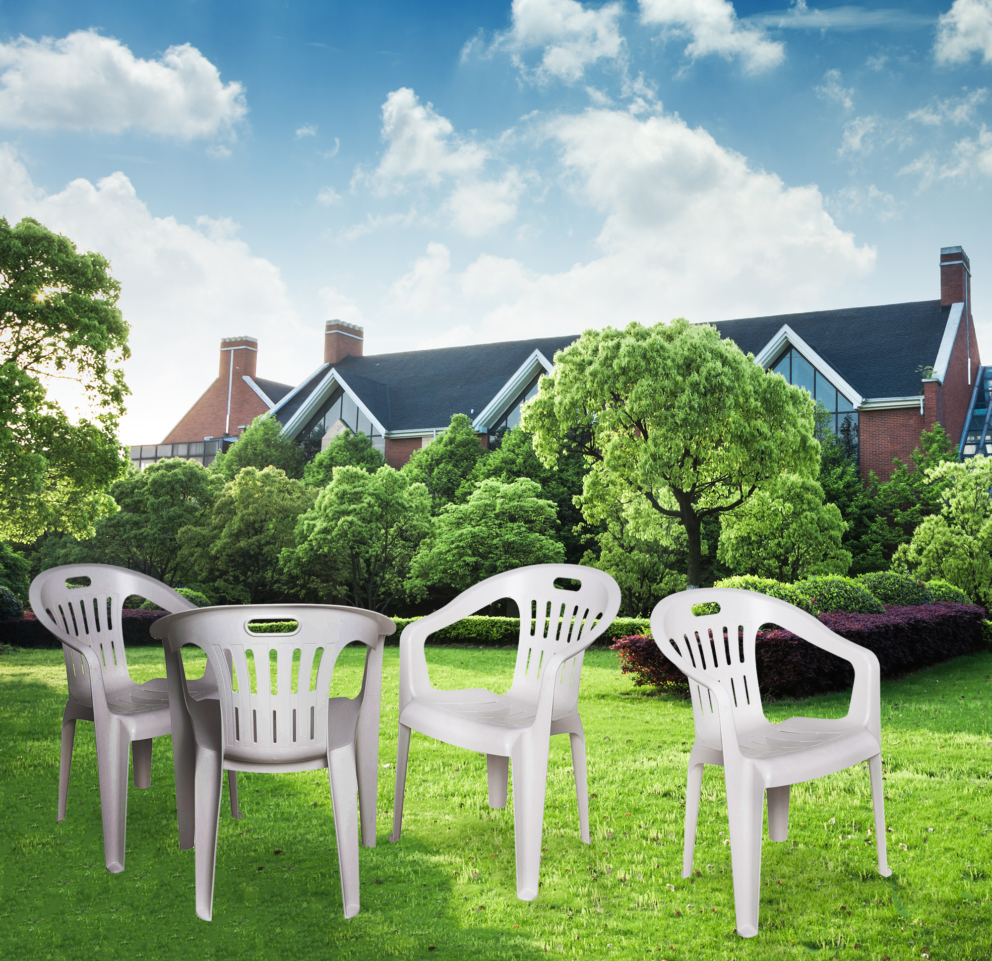 Sedia da esterno Aringa, Seduta da giardino, Sedia per tavolo da pranzo, Poltrona outdoor, 100 % Made in Italy, Set da4, Cm 56x55h78, Bianco