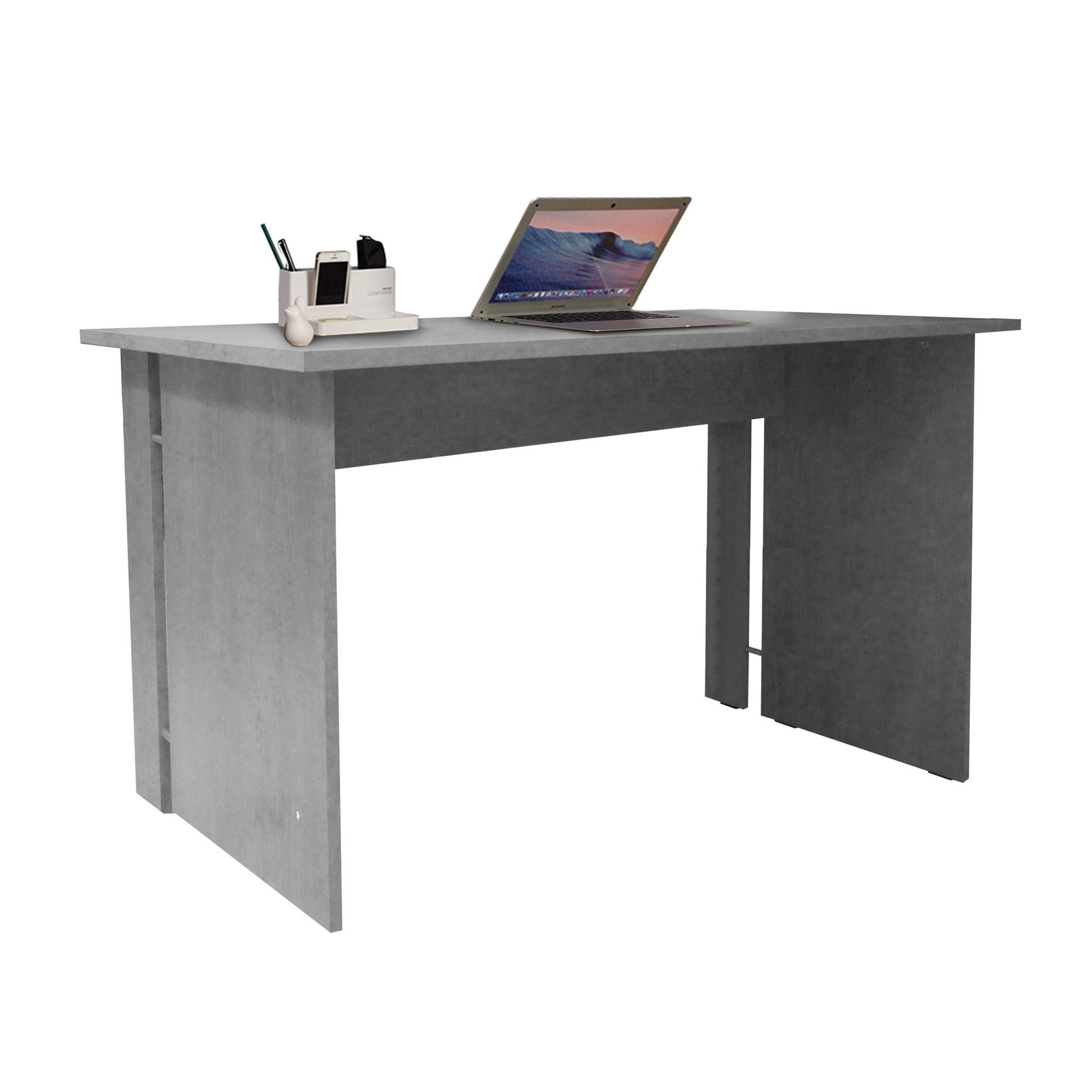 Scrivania 0, Scrittoio consolle moderno , Tavolo da studio o ufficio porta PC portalibri, Grigio Cemento, Cm 150x78xh75
