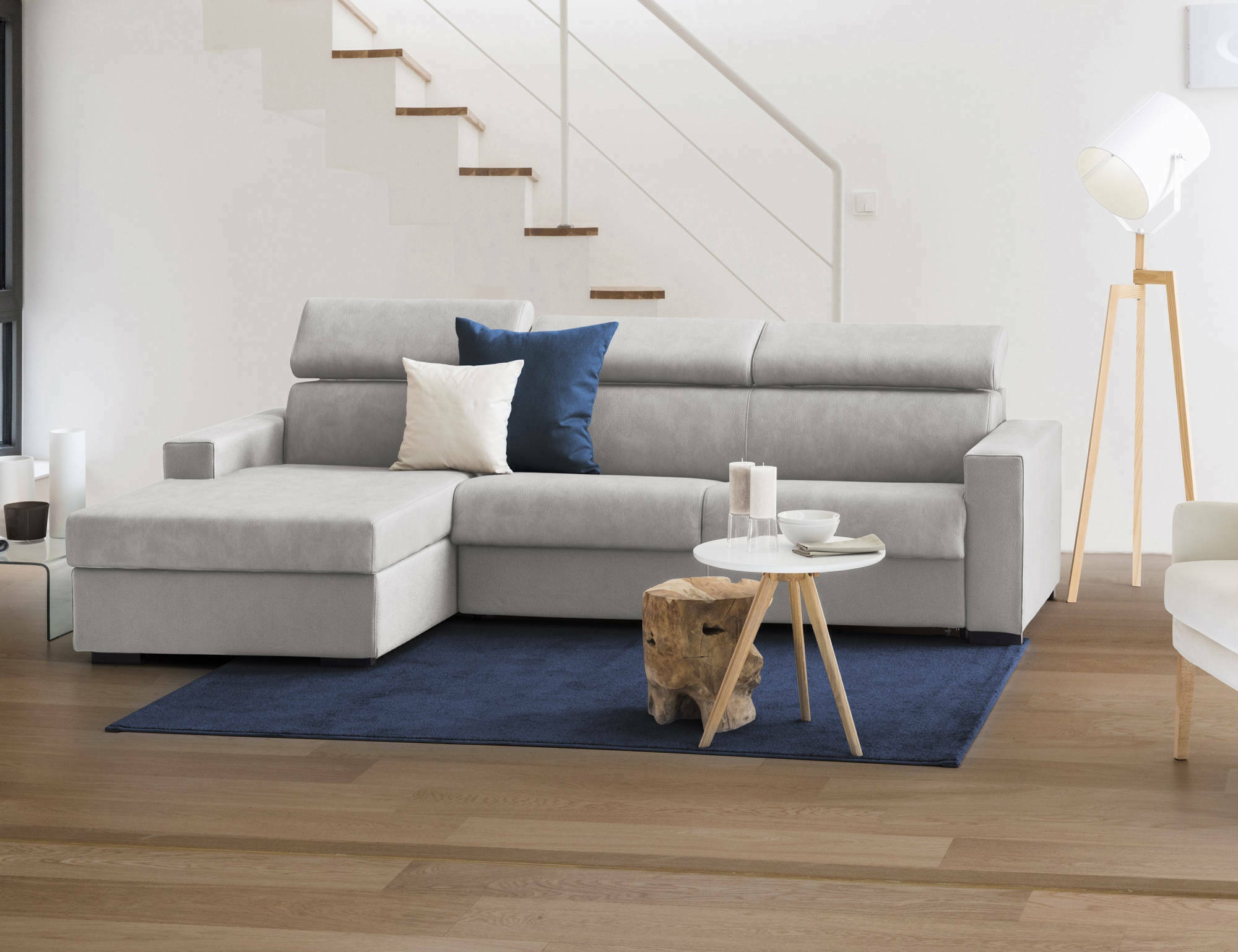 Divano fisso Aryaly, Divano ad angolo, Made in Italy, SofÃ  Soggiorno con chaise longue, in tessuto imbottito - Penisola contenitore Sinistra, con Braccioli slim, cm 280x95h85, Grigio