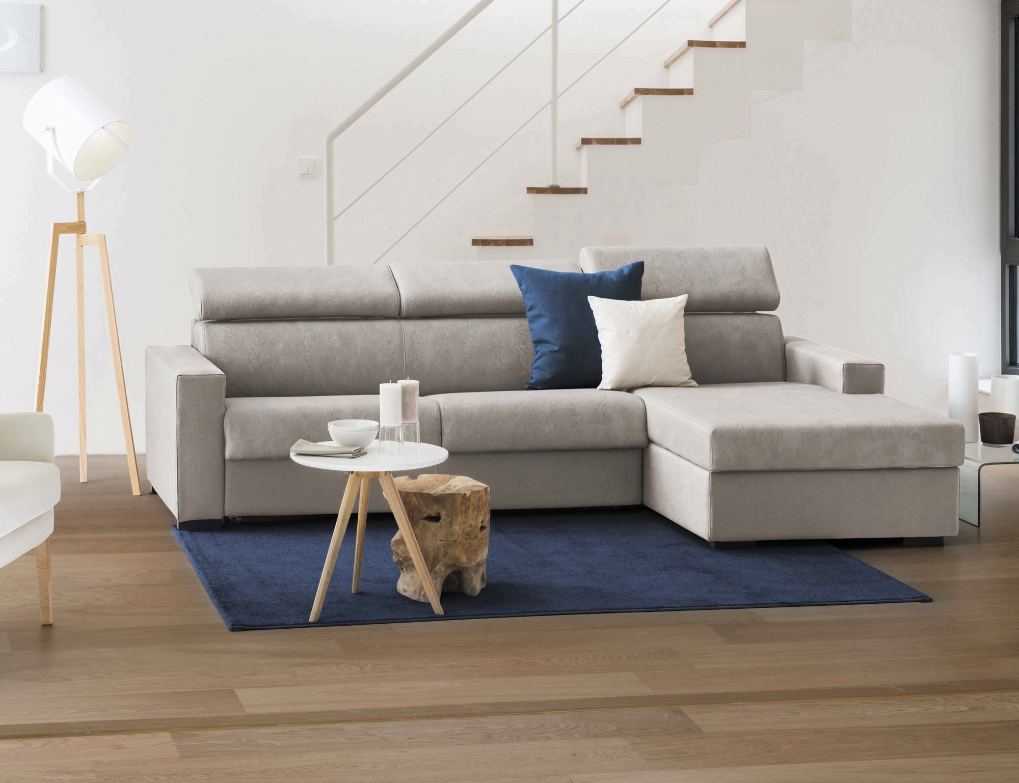 Divano fisso Ameno, Divano ad angolo, Made in Italy, SofÃ  Soggiorno con chaise longue, in tessuto imbottito - Penisola contenitore Destra, con Braccioli standard, cm 280x95h85, Tortora