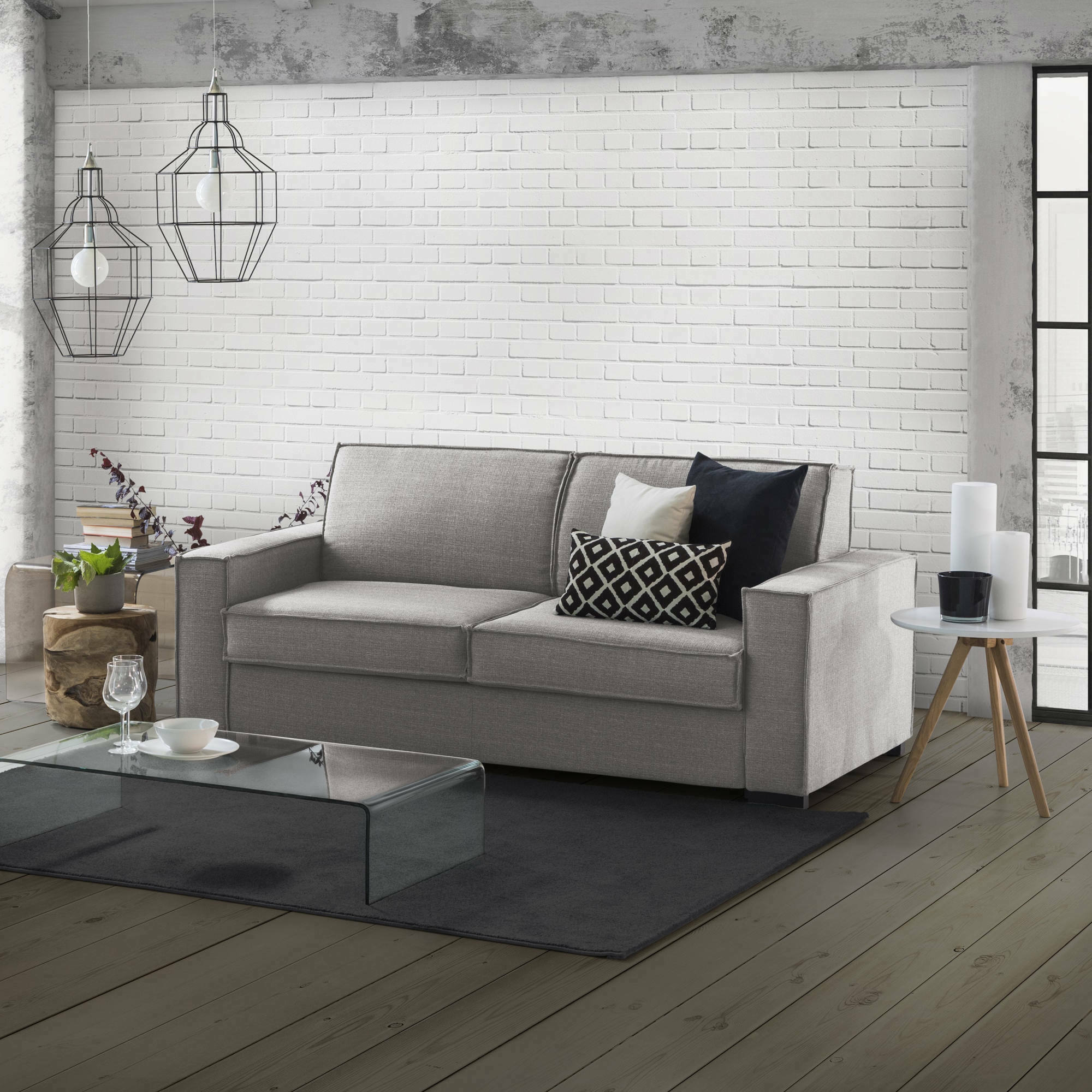 Divano fisso Diopside, Divano a 3 posti, Made in Italy, SofÃ  Soggiorno in tessuto, con Braccioli standard, cm 220x95h90, Grigio