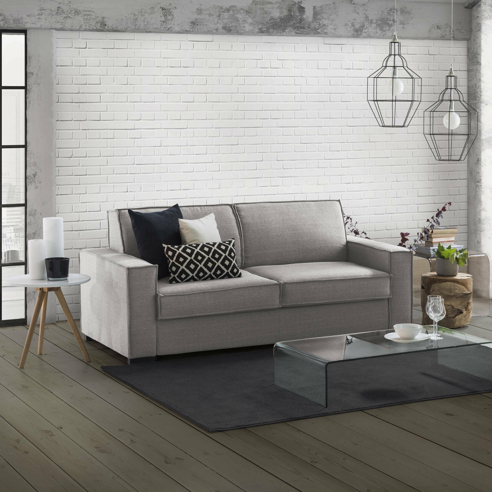 Divano Letto Alk, Divano a 2 posti, Made in Italy, SofÃ  Soggiorno con apertura girevole, in tessuto imbottito, con Braccioli slim, cm 160x95h90, Grigio