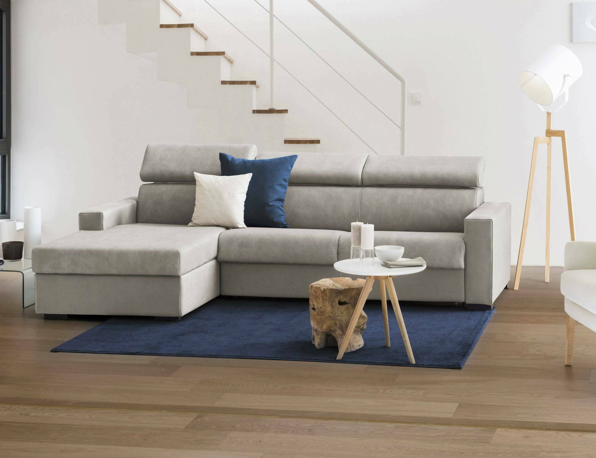 Divano Letto Alibabah, Divano ad angolo, Made in Italy, SofÃ  con apertura girevole, con Penisola contenitore Sinistra, con Braccioli standard, cm 280x95h85, Tortora