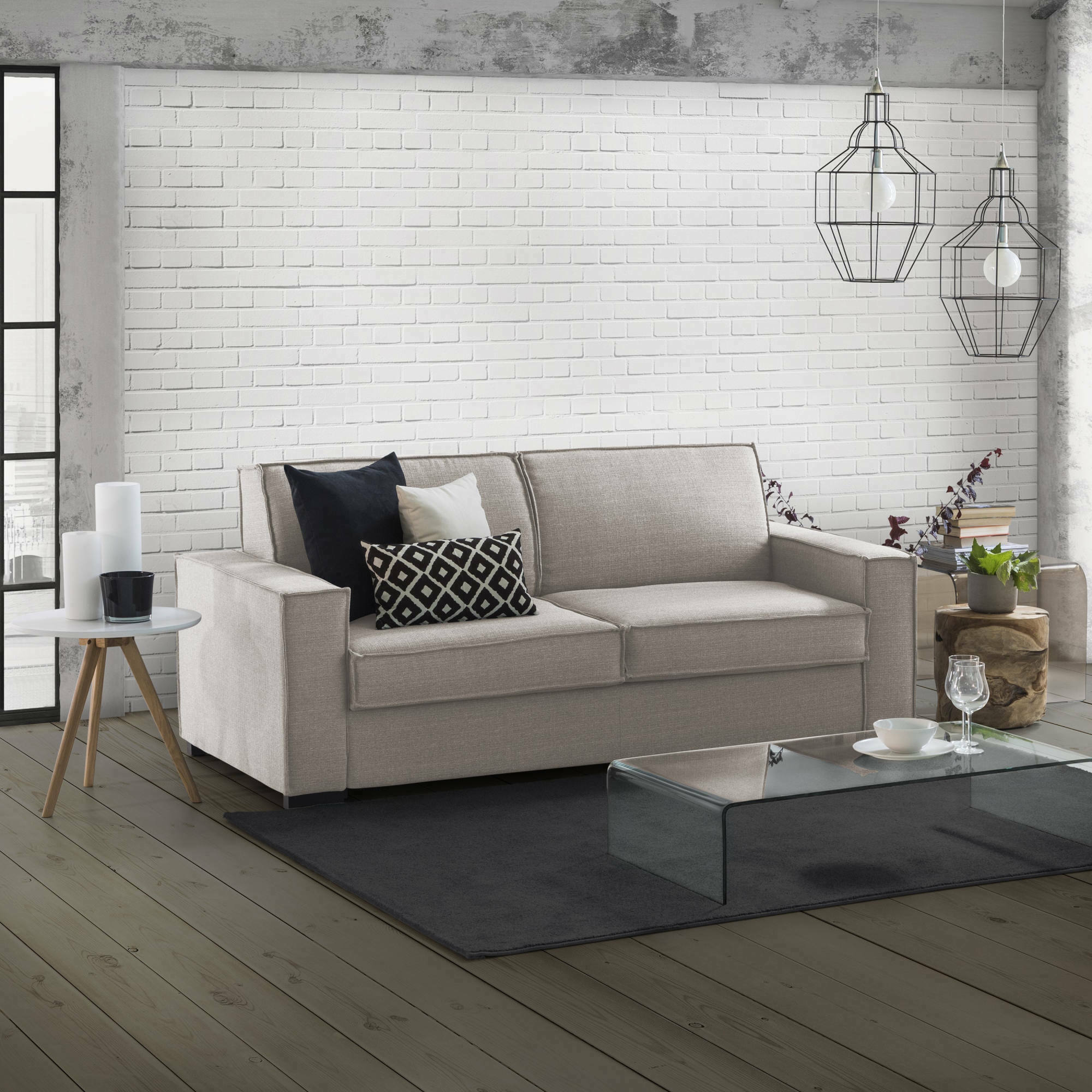 Divano Letto Adalberto, Divano a 3 posti, Made in Italy, SofÃ  Soggiorno con apertura girevole, in tessuto imbottito, con Braccioli slim, cm 200x95h90, Tortora