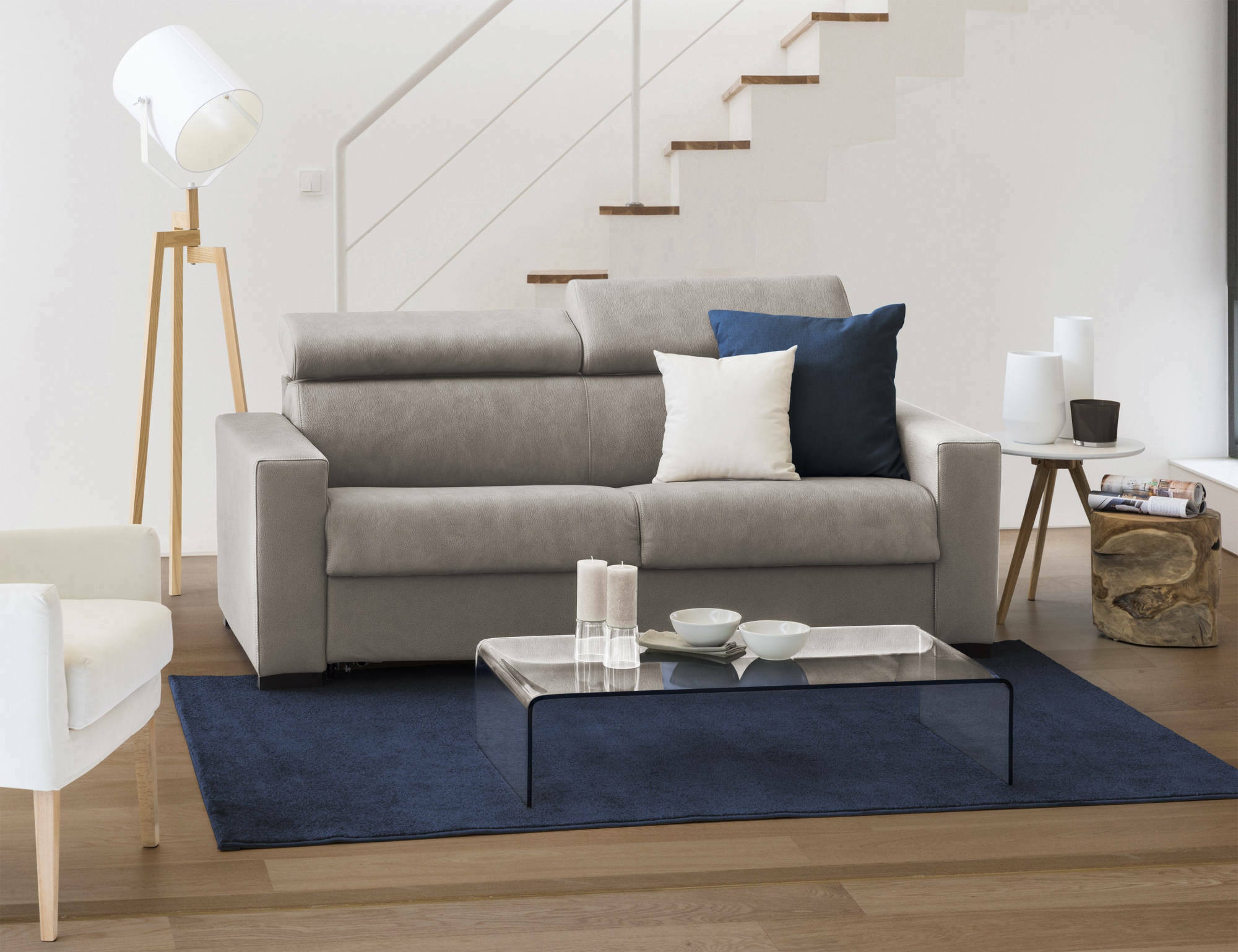 Divano Letto Aieie, Divano a 2 posti Large, Made in Italy, SofÃ  Soggiorno con apertura girevole, con poggiatesta regolabili e Braccioli slim, cm 180x95h85, Tortora