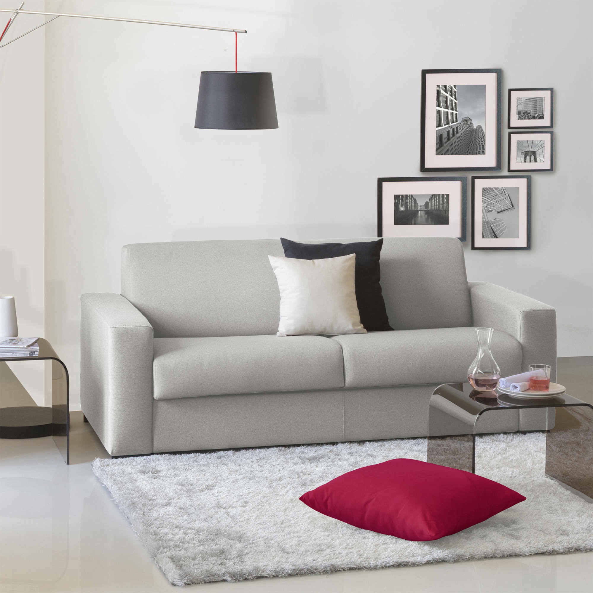 Divano fisso Cianite, Divano a 2 posti Large, Made in Italy, SofÃ  Soggiorno, in tessuto imbottito, con Braccioli slim, cm 180x95h90, Grigio