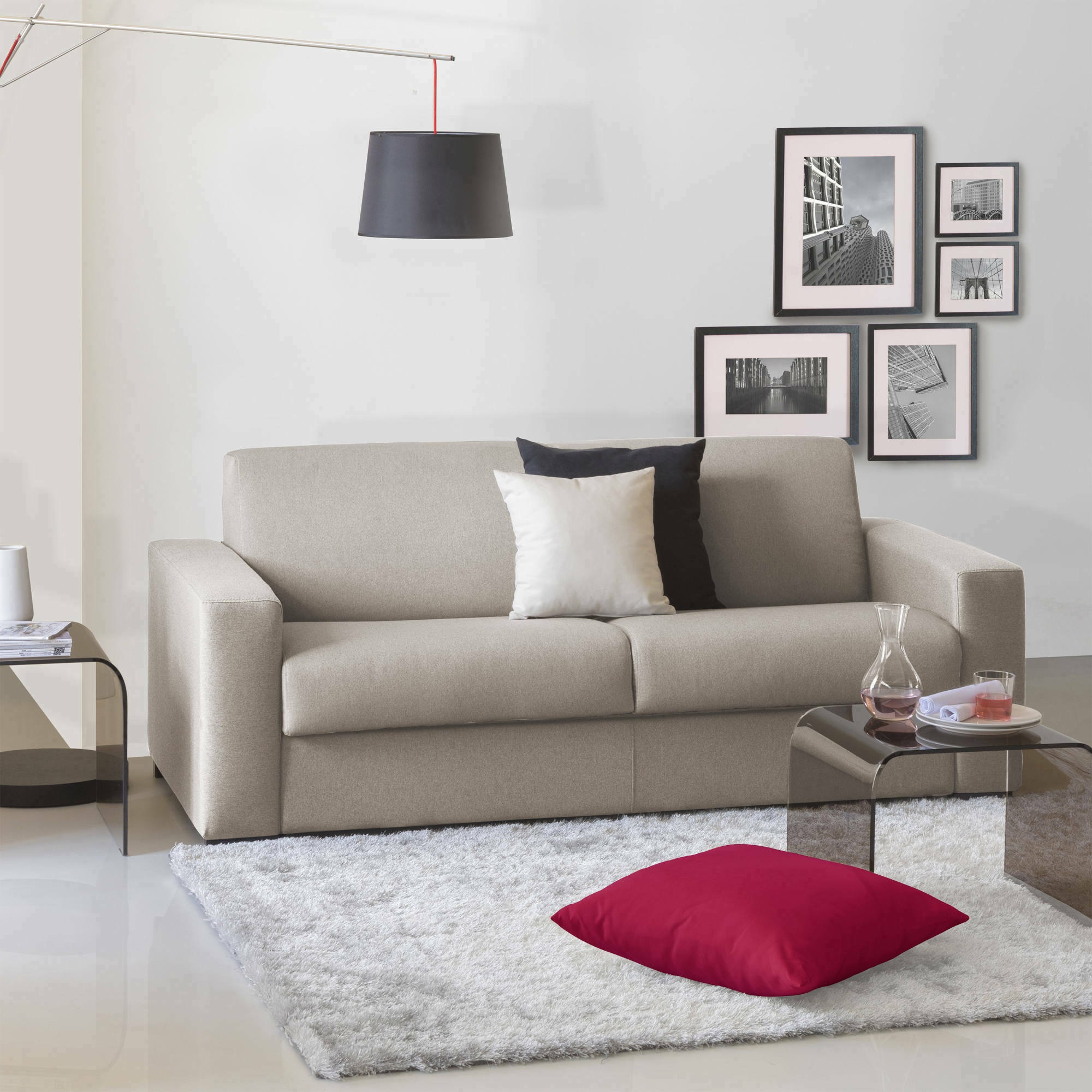 Divano fisso Azzurrite, Divano a 2 posti, Made in Italy, SofÃ  Soggiorno in tessuto imbottito, con Braccioli standard, cm 180x95h90, Tortora