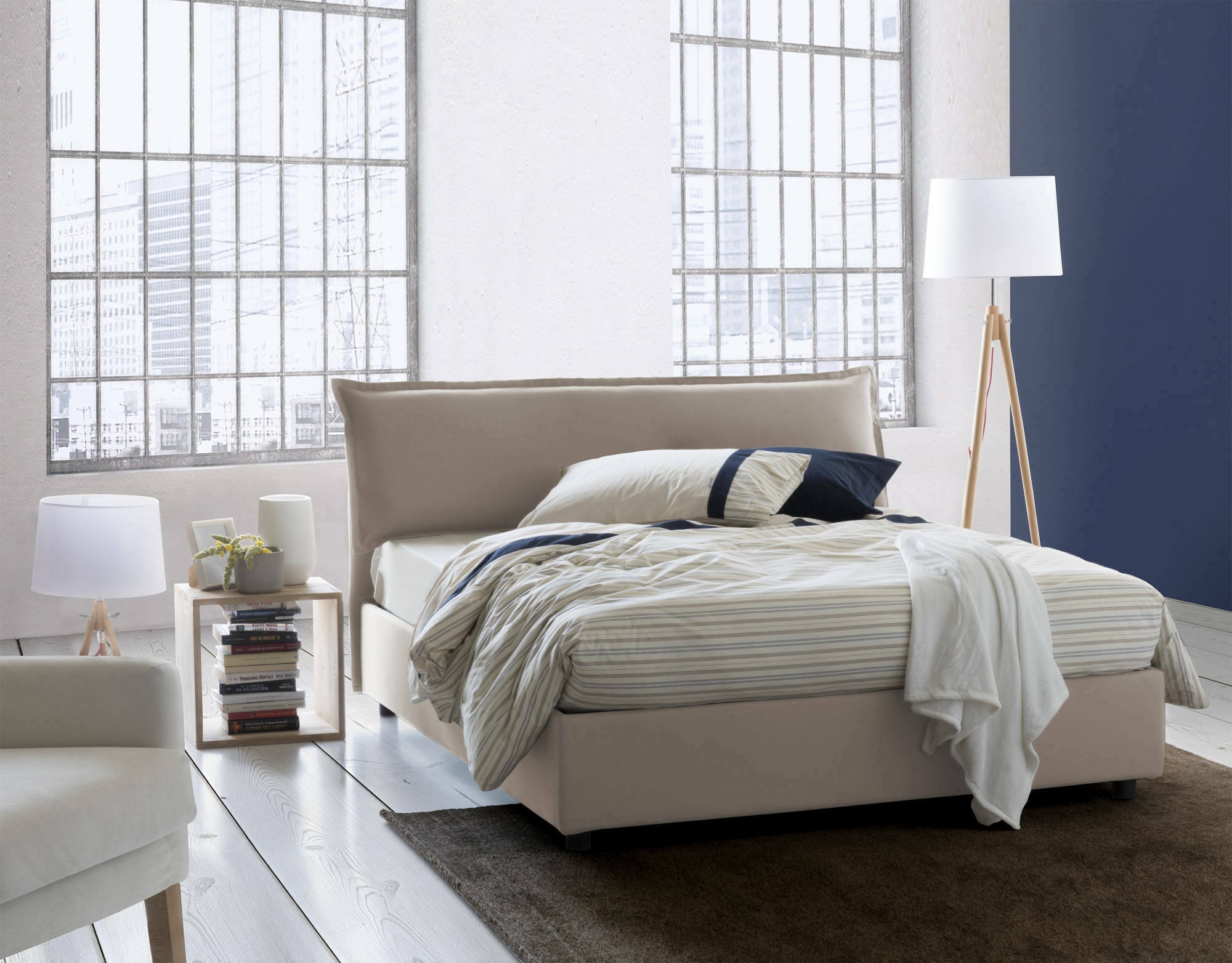 Image of Letto matrimoniale Andyymion, Letto contenitore sfoderabile con testiera e giroLetto contenitore imbottiti, Made in Italy, adatto per materasso 160x190 cm, Tortora