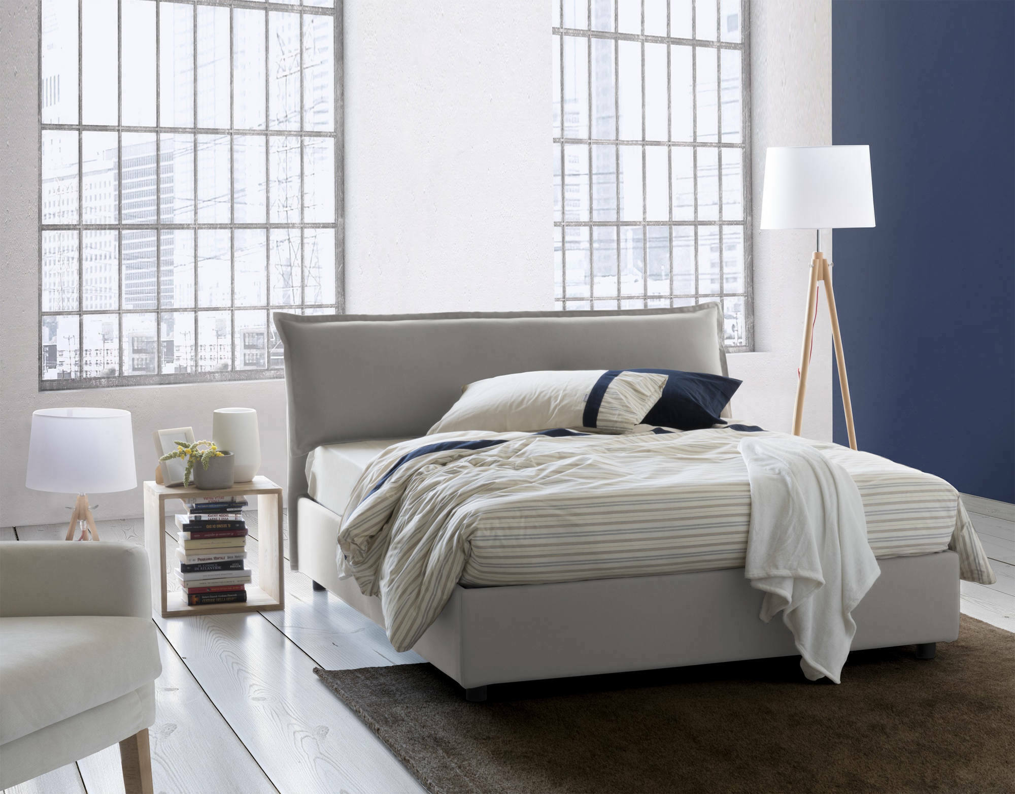 Letto matrimoniale Amilcare, Letto contenitore sfoderabile con testiera e giroLetto contenitore imbottiti, Made in Italy, con materasso 160x190 cm incluso, Grigio
