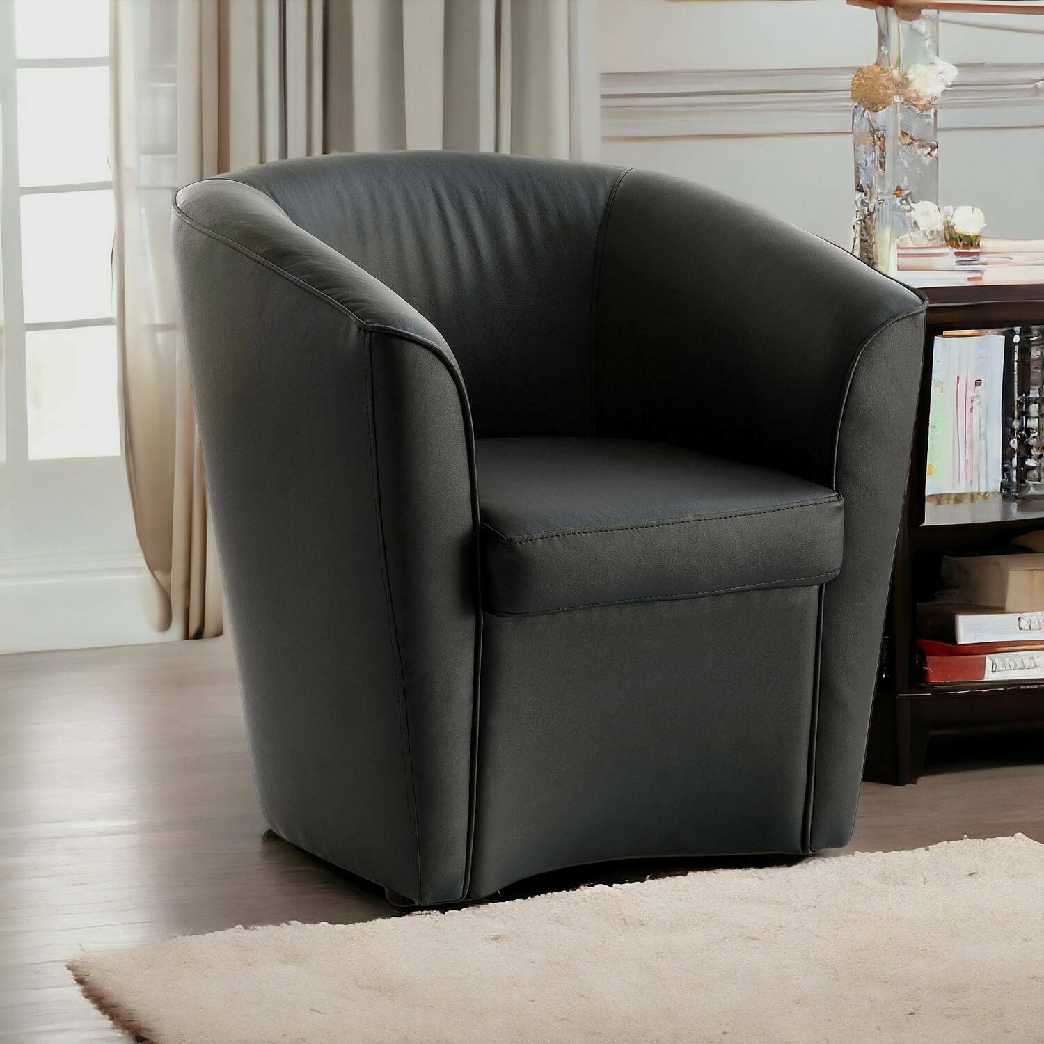 Poltrona Artello, Poltrona da salotto, 100% Made in Italy, Poltroncina relax in ecopelle, cm 70x60h74, Nero