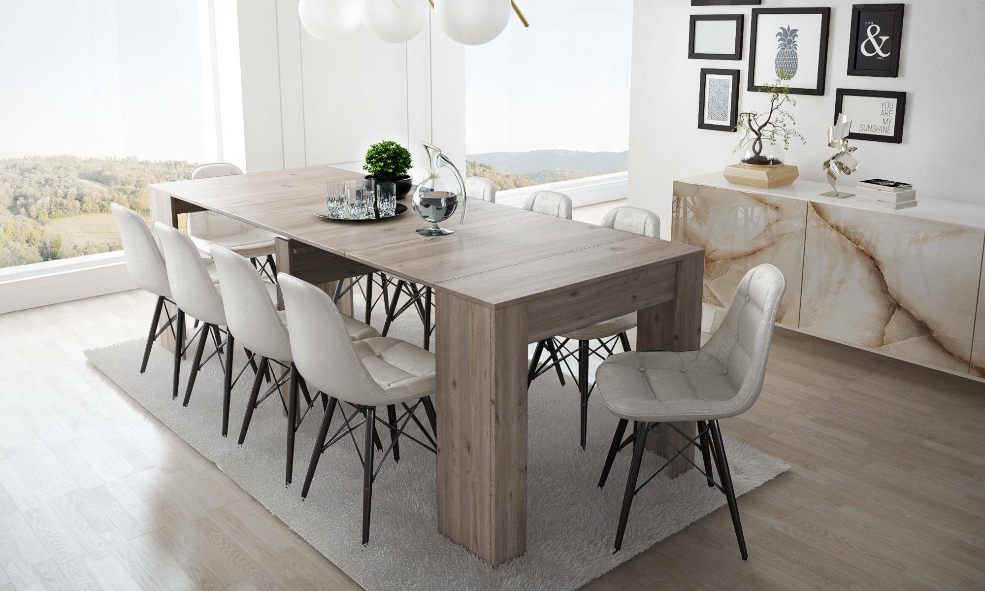 Consolle Ananda, Tavolo da pranzo estensibile fino a 10 posti, Consolle con allunghe moderna, Cm 90x52h78, Marrone Quercia