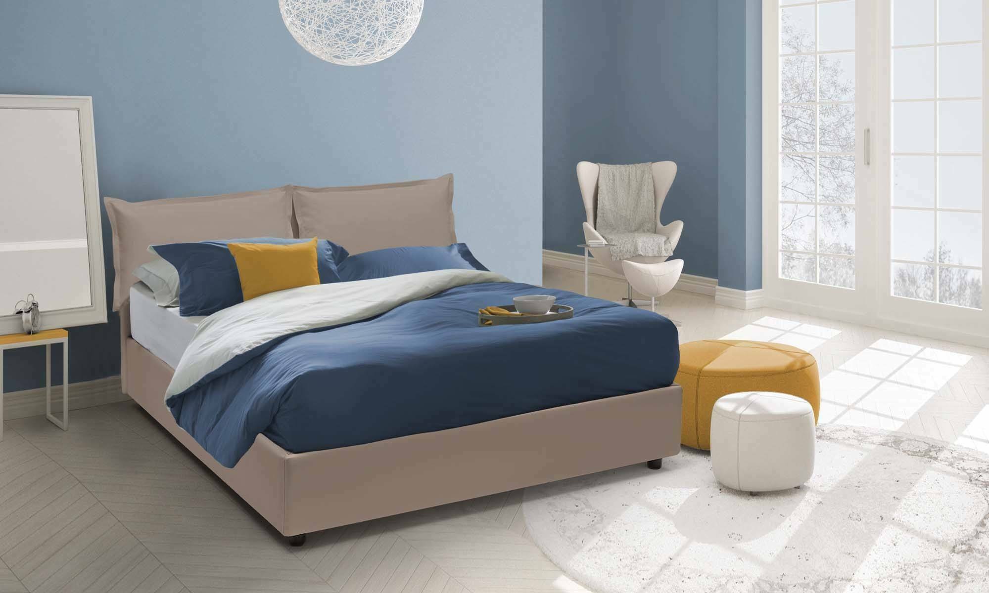 Letto matrimoniale Arry, Letto contenitore con rivestimento in ecopelle, Made in Italy, Apertura frontale, con materasso cm 140x200 incluso, Tortora