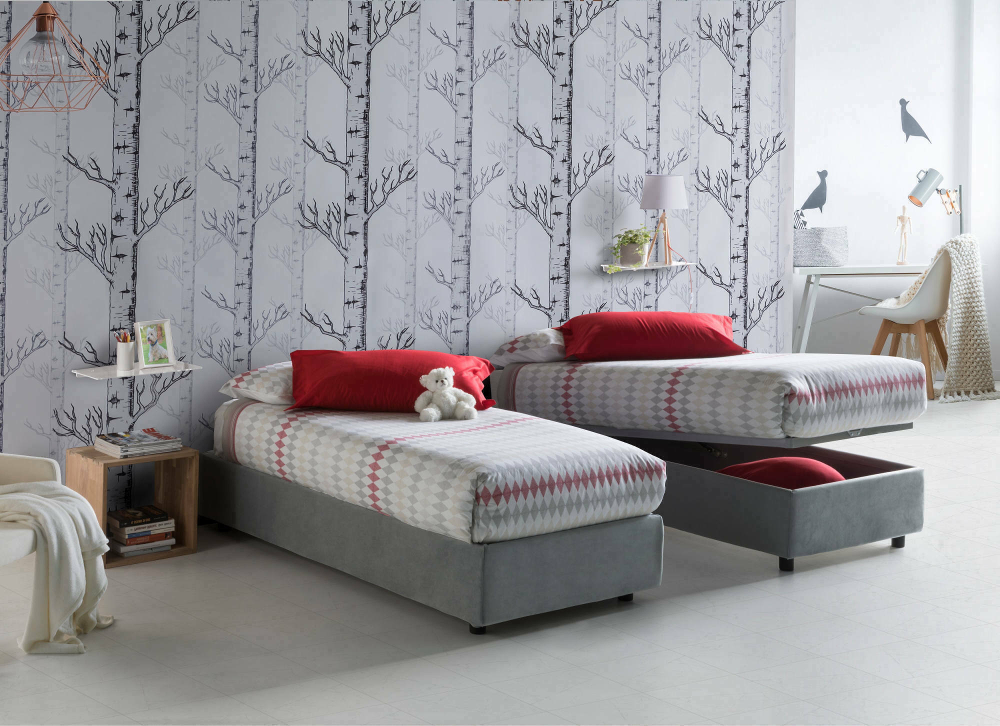 Letto singolo Aribal, Letto contenitore con rivestimento in tessuto, Made in Italy, Apertura frontale, con materasso cm 90x200 incluso, Grigio