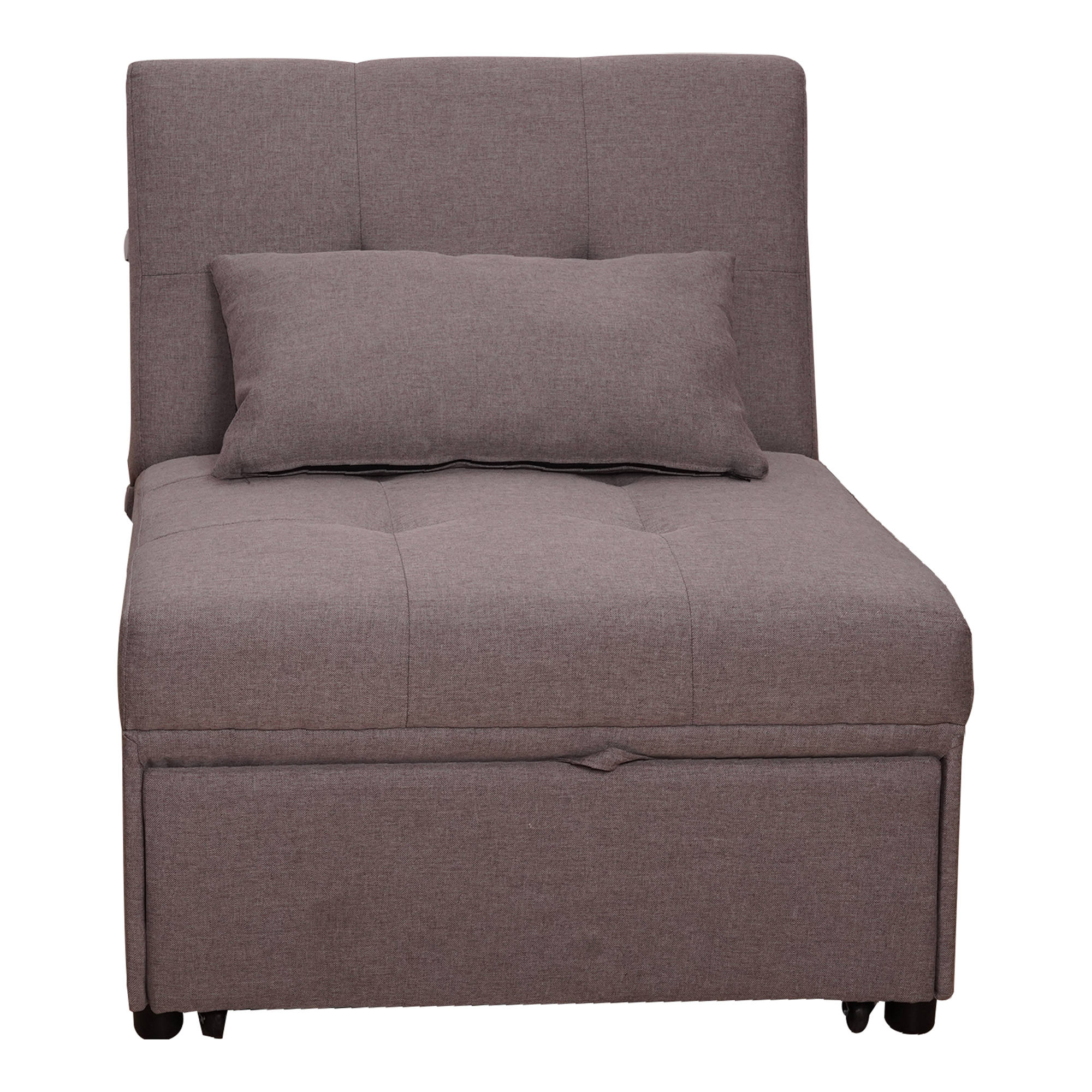 Letto pieghevole 0, Poltrona trasformabile in letto con apertura click clack, Pouf in tessuto imbottito, Made in Italy, Cm 191x79h45, Tortora