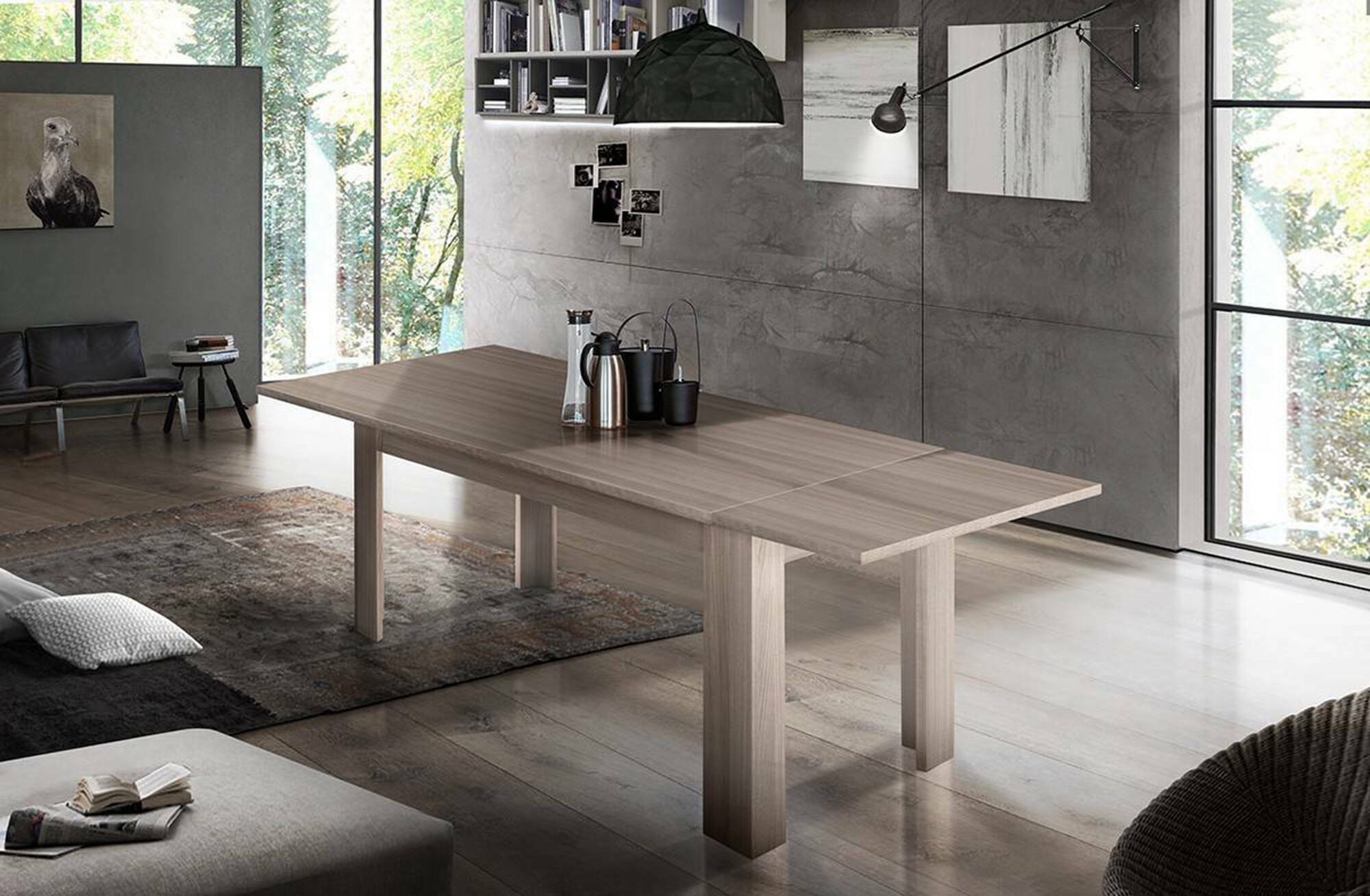 Tavolo per sala da pranzo Arizon, Made in Italy, Tavolo moderno con allunghe, Consolle allungabile, cm 140/190x90h75, Olmo perla