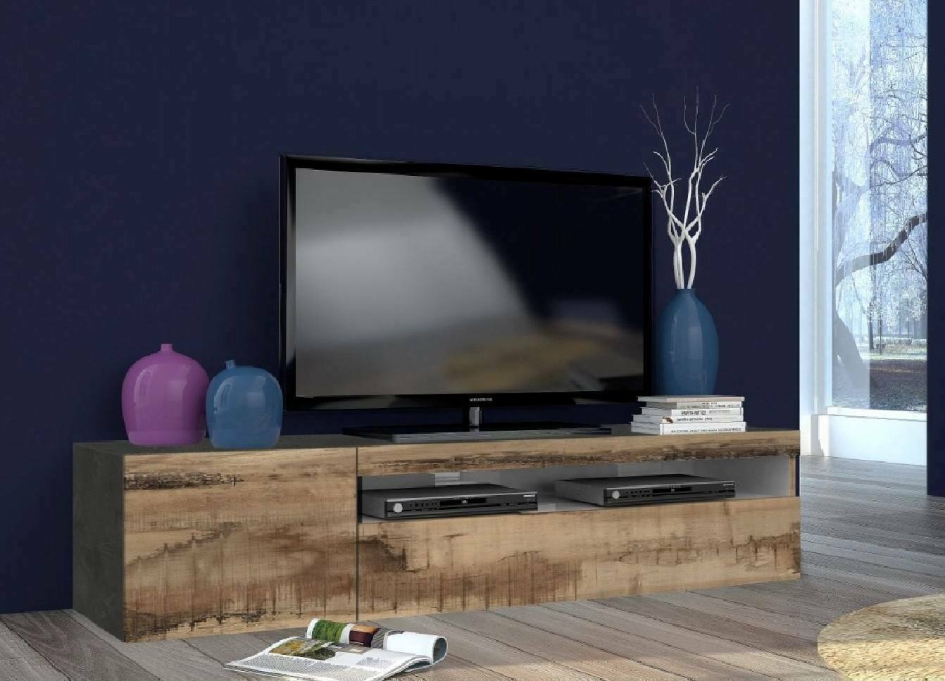 Mobile da soggiorno Porta Aquilo, Made in Italy, Supporto per Aquilo da salotto 2 ante, cm 150x40h37, Grigio Ardesia e Acero