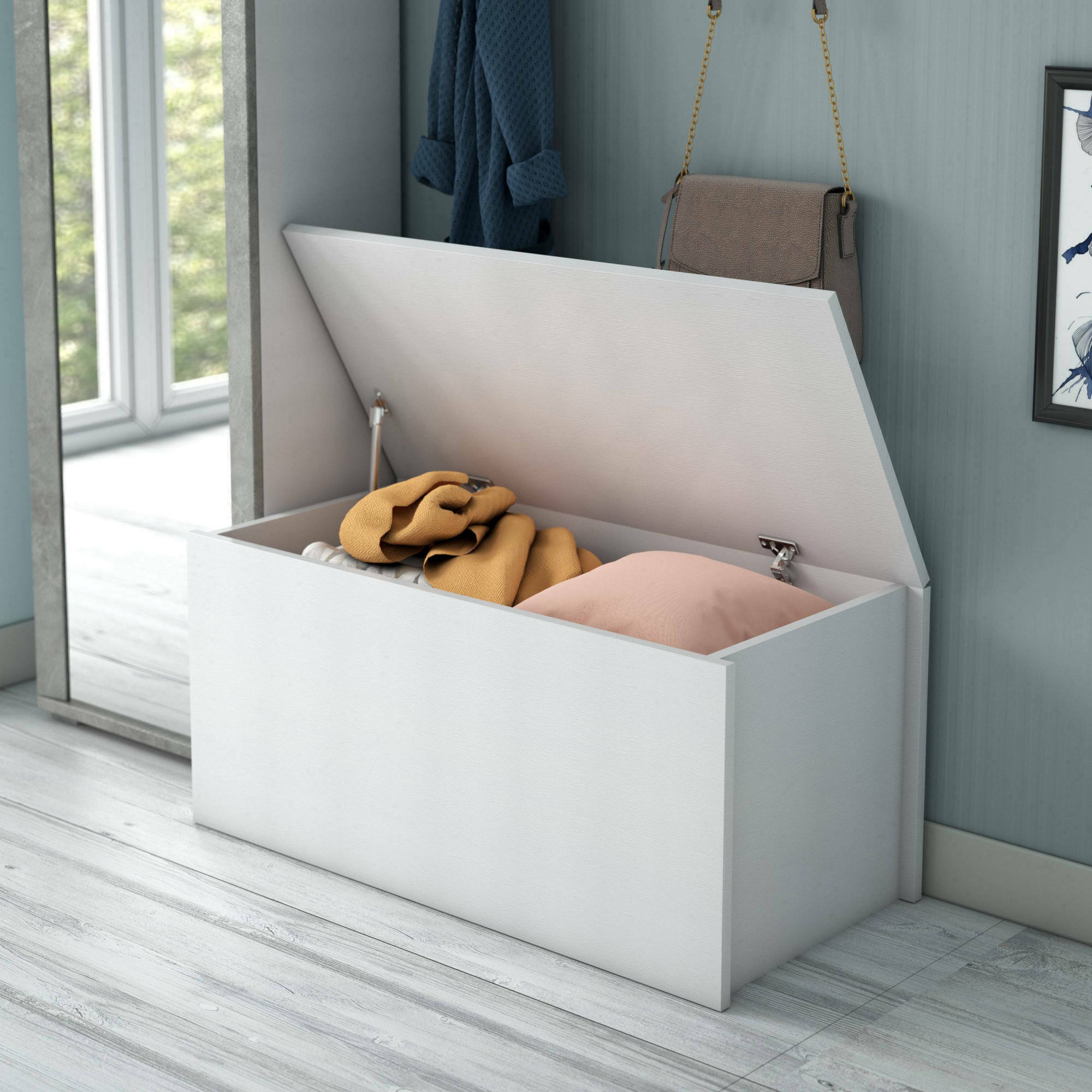 Baule Ayusnay, Capiente box contenitore multiuso, Cassapanca moderna, Made in Italy, Cm 90x45h45, Bianco