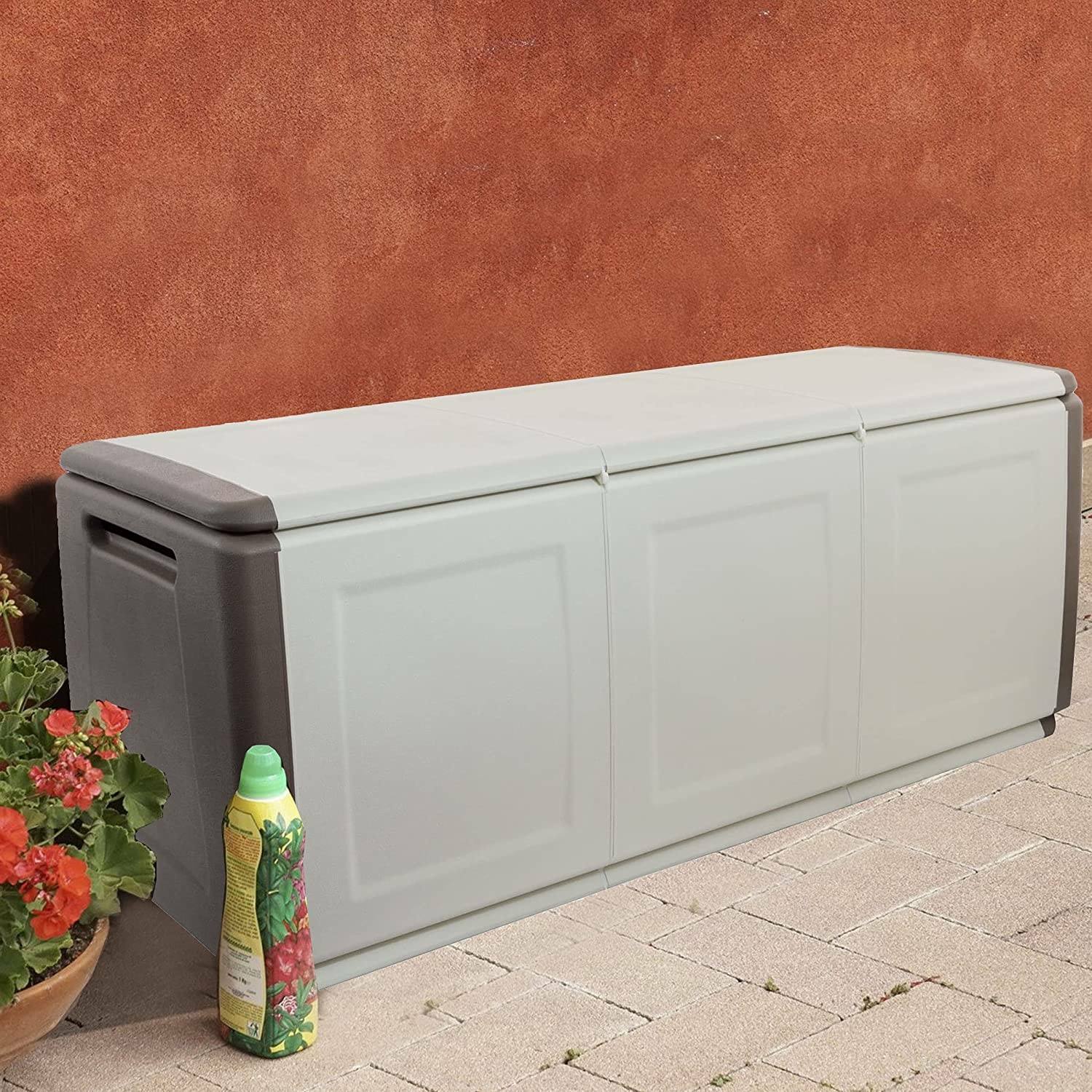 Baule contenitore multiuso Achse, Box portatutto, 100% Made in Italy, cm 138x53h57, colore Grigio chiaro