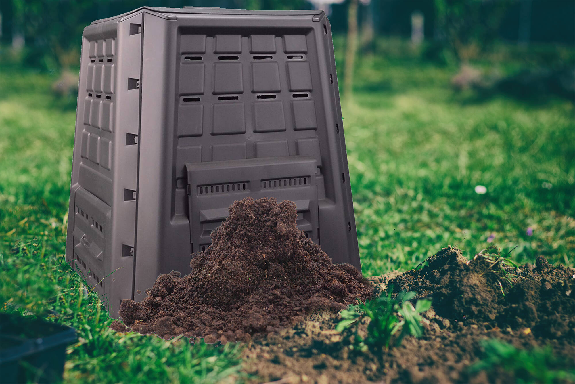 Compostiera in Gina, Contenitore per rifiuti organici, Biocomposter da 380l, 100% Made in Italy, cm 80x80h82, colore Nero