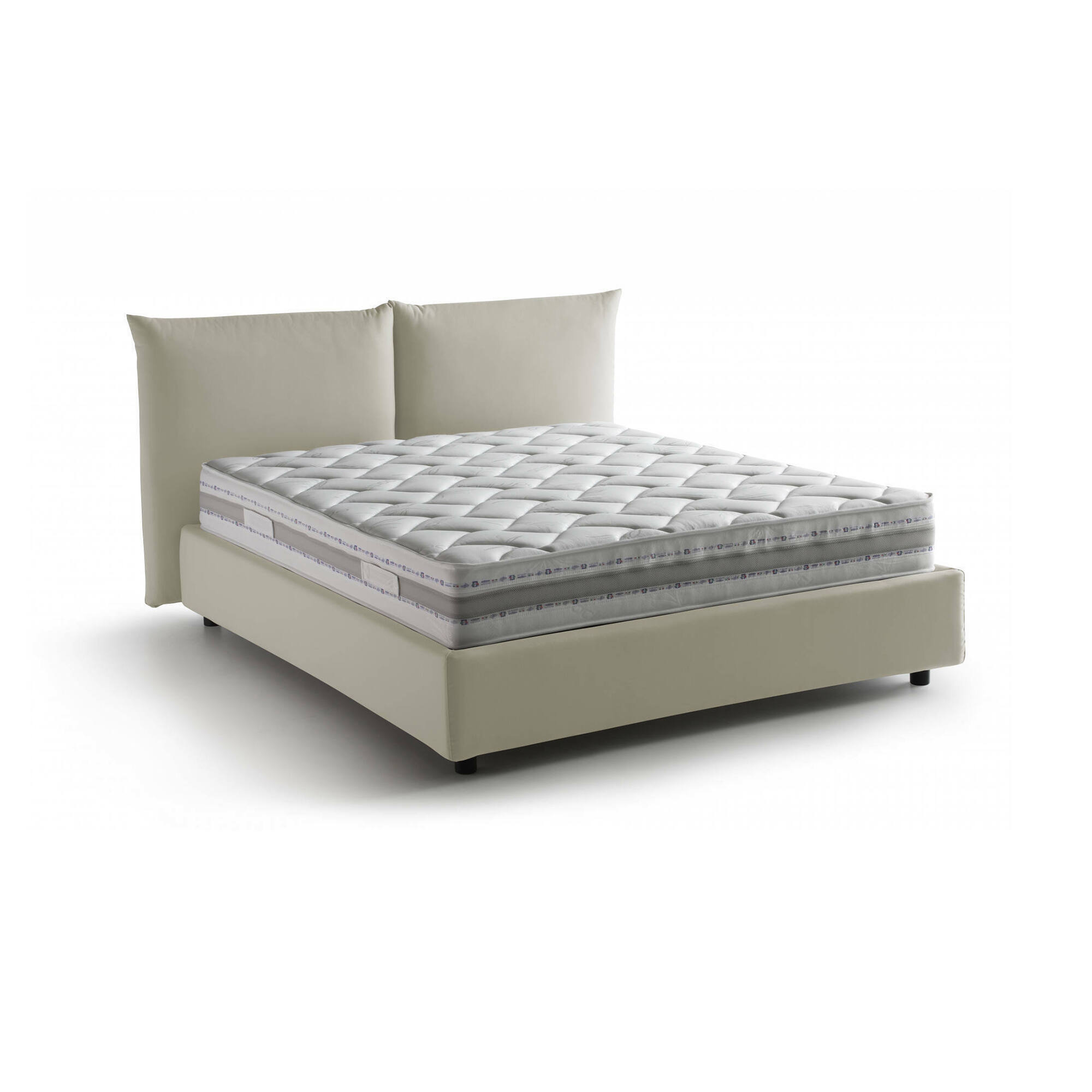 Letto matrimoniale Arpino, Letto contenitore con rivestimento in tessuto, 100% Made in Italy, Apertura frontale, con materasso Cm 160x190 incluso, Beige