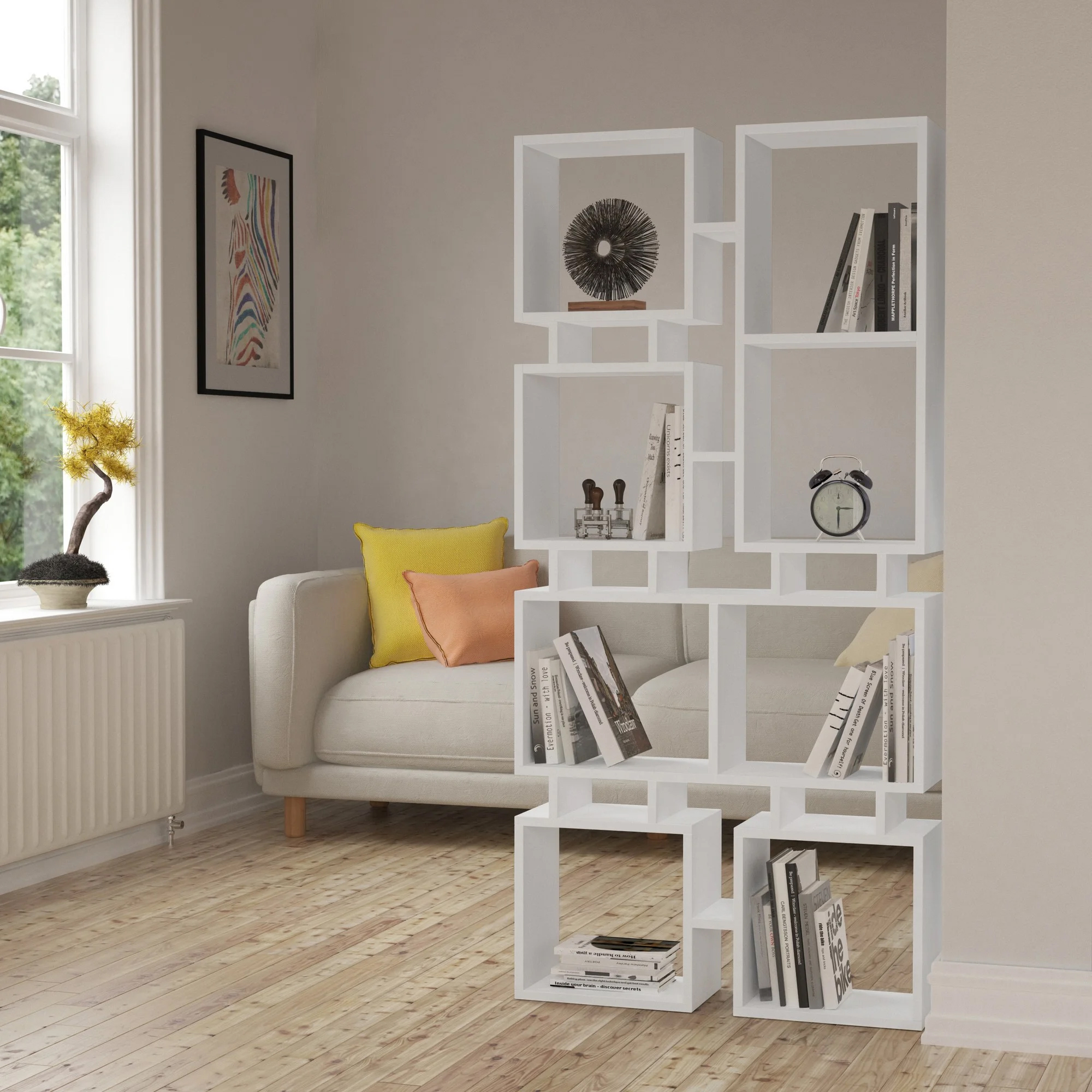Libreria 0, Biblioteca a 8 scomparti, Scaffale da ufficio per libri, Mobile portalibri, Cm 79x24h166, Bianco