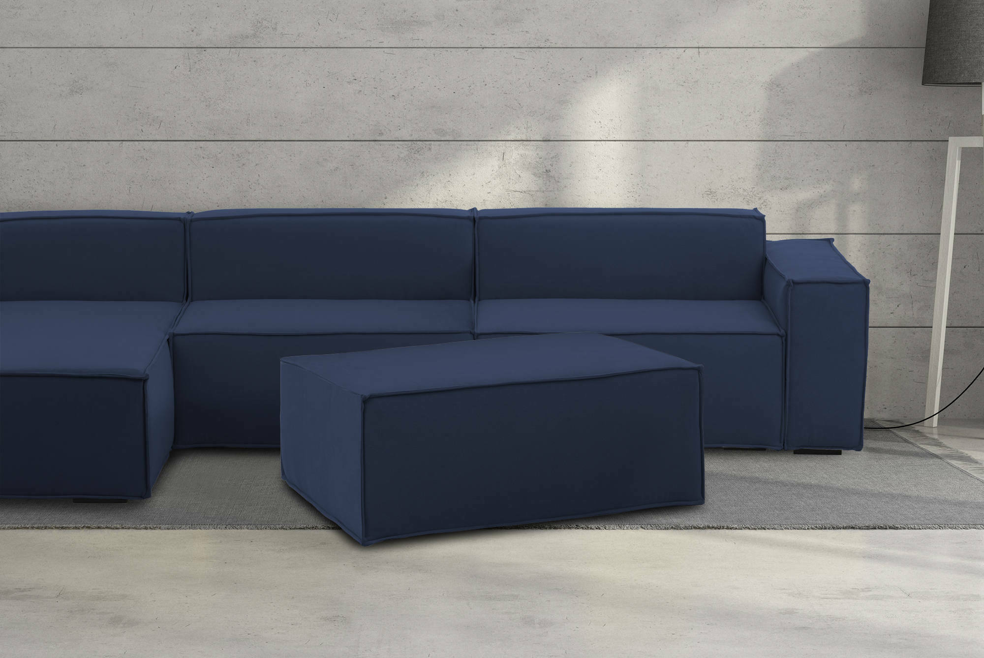Pouf Assisi, Pouf da salotto, 100% Made in Italy, Poltroncina relax in tessuto imbottito, Cm 100x70h43, Blu