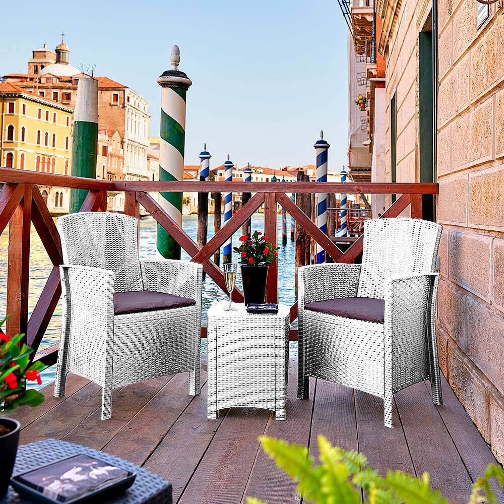 Salottino da esterno Armin, Set da giardino con cuscini, Salottino effetto rattan, 100% Made in Italy, Bianco