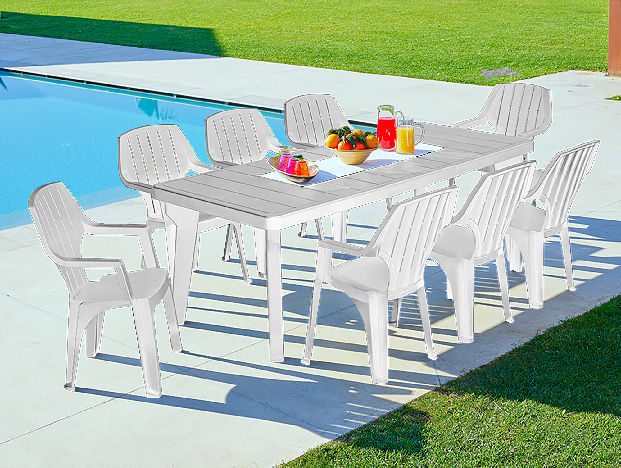 Tavolo da esterno Anatre, Tavolo rettangolare, Tavolo allungabile da giardino o da bar, 100% Made in Italy, Cm 160-220x90h74, Bianco