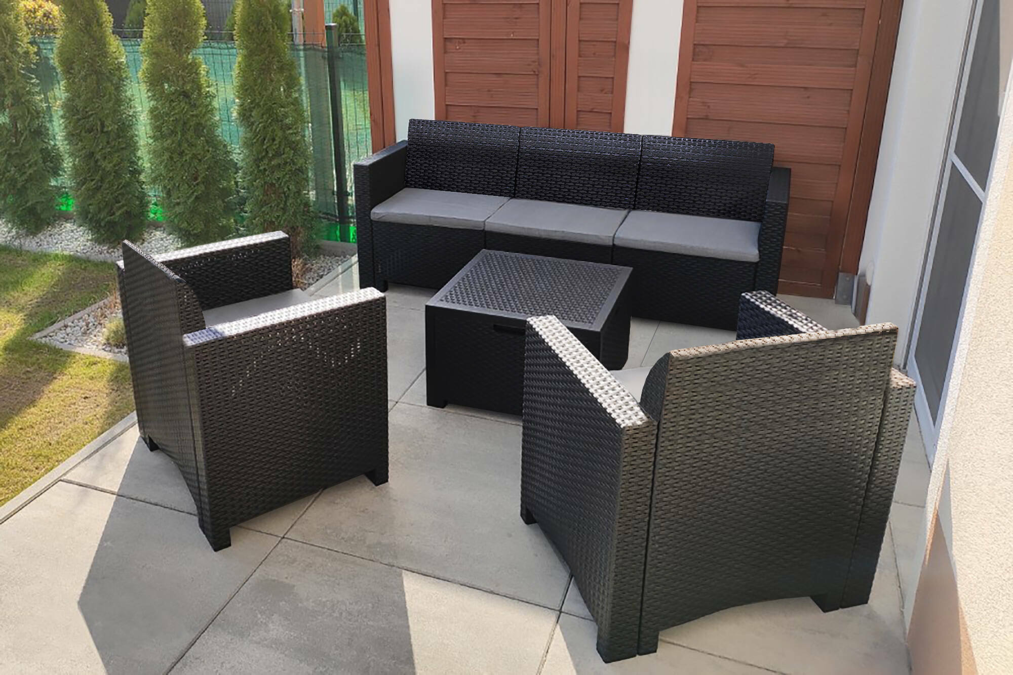 Salottino da esterno Admiral, Set da giardino con cuscini, Salottino effetto rattan, 100% Made in Italy, Antracite