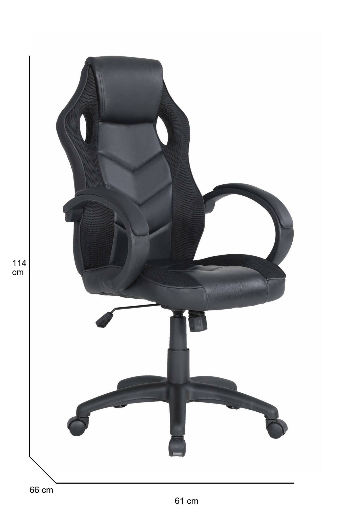Sedia da gaming Urbana, Poltrona da gaming adulto, Sedia da scrivania, 66x61h104/114 cm, Nero