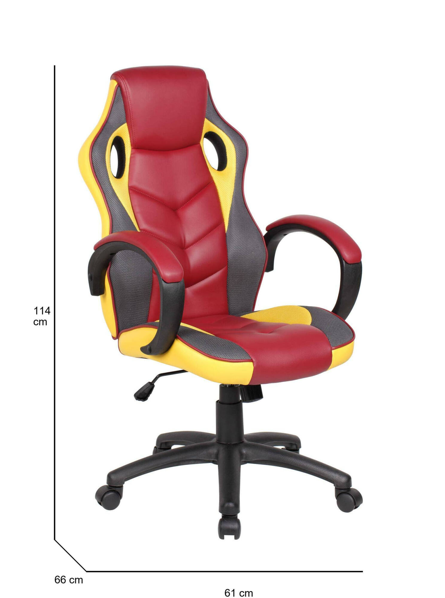 Sedia da gaming Urbana, Poltrona da gaming adulto, Sedia da scrivania, 66x61h104/114 cm, Rosso e Giallo