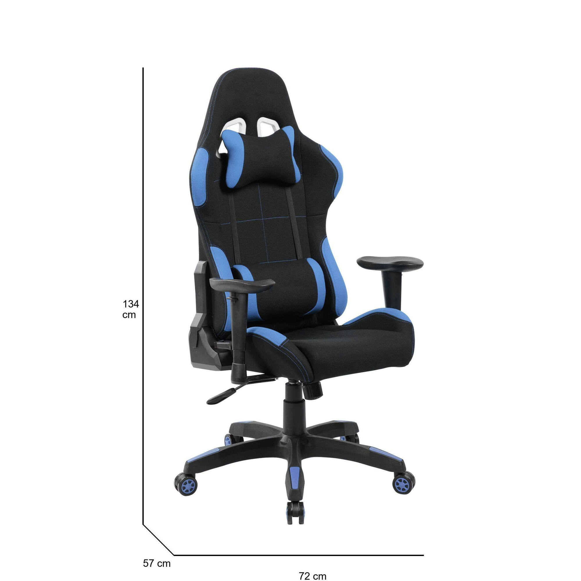 Sedia da gaming Mindy, Poltrona da gaming adulto, Sedia da scrivania, 57x72h124/134 cm, Nero e Blu