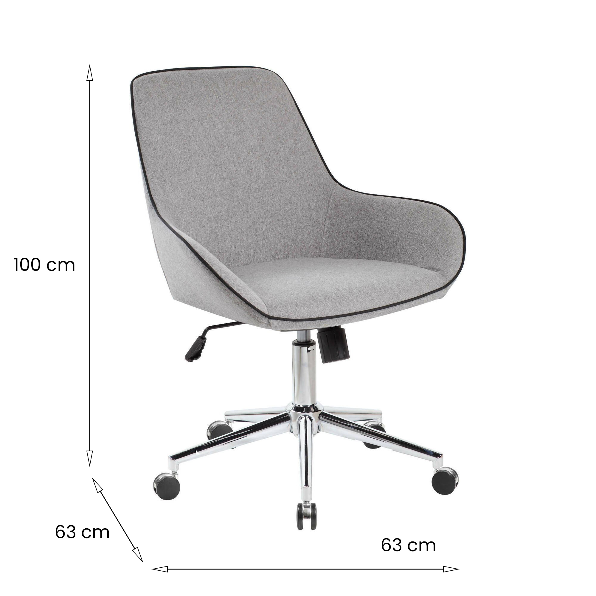 Image of Sedia da ufficio Luminosa, Poltrona operativa con ruote, Seduta ergonomica da ufficio, 66x59h98 cm, Grigio