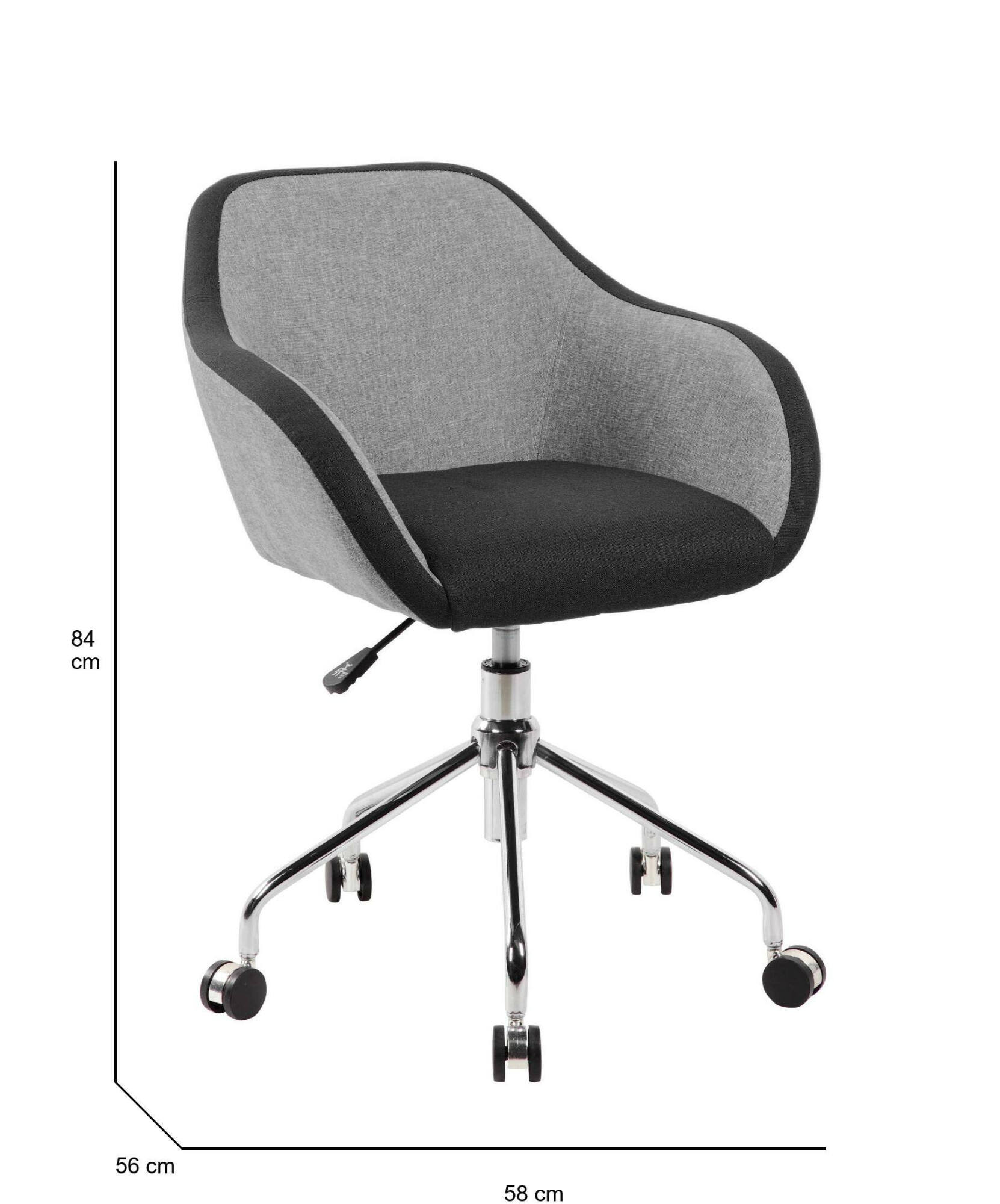 Sedia da ufficio Bardello, Poltrona operativa da ufficio, Seduta ergonomica da ufficio, 56x58h77/84 cm, Grigio e Nero