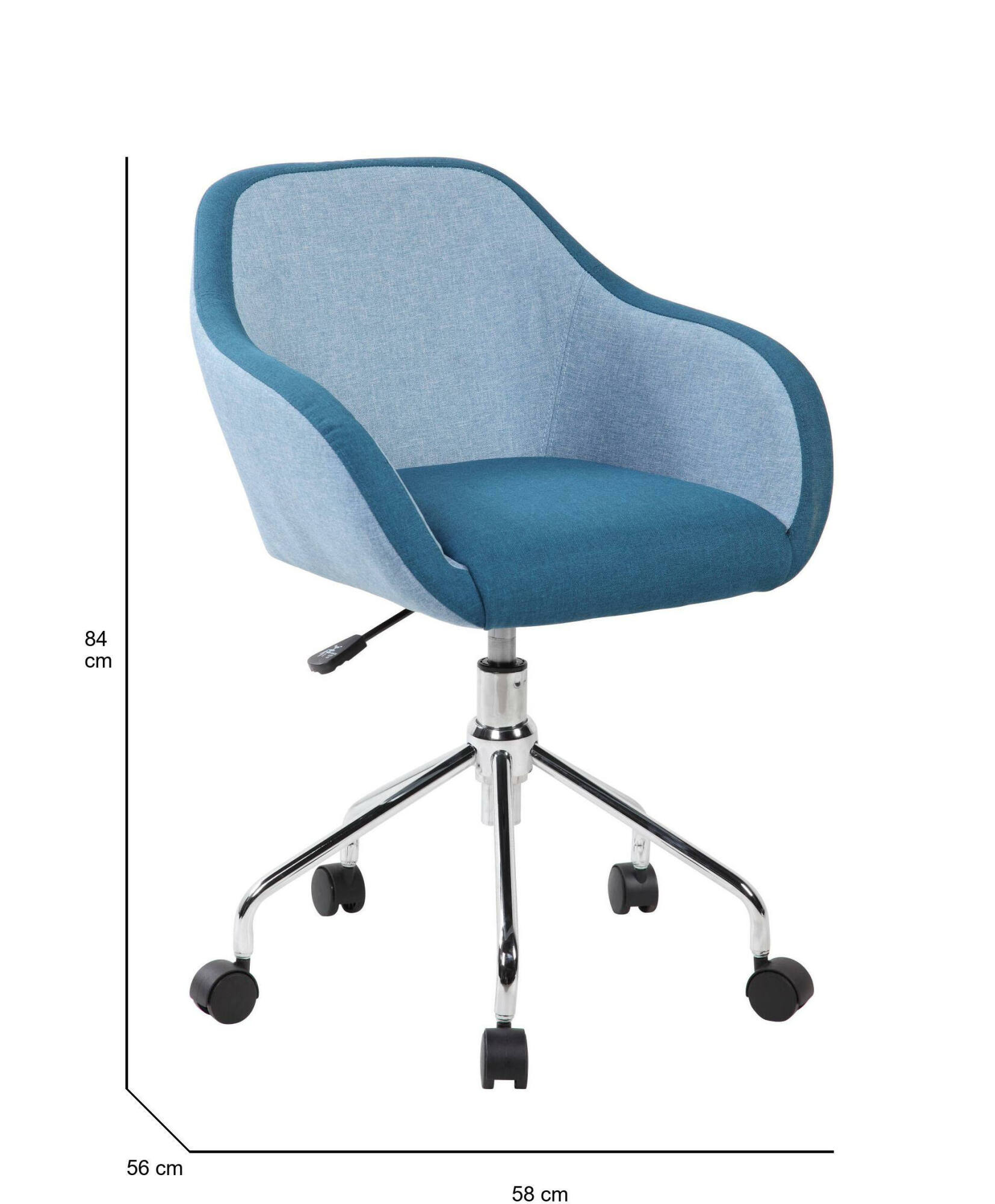 Image of Sedia da ufficio Bardello, Poltrona operativa da ufficio, Seduta ergonomica da ufficio, 56x58h77/84 cm, Blu