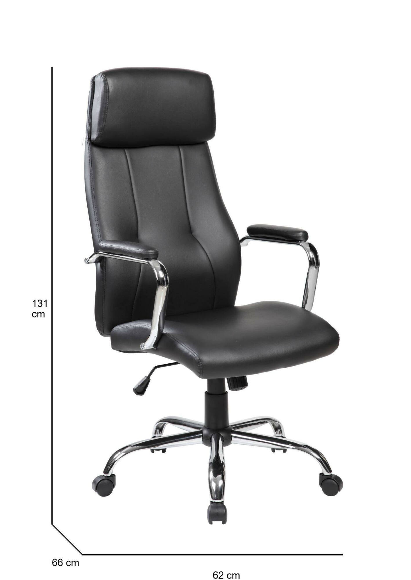 Sedia da ufficio Anselma, Poltrona presidenziale con braccioli, Sedia ergonomica da ufficio, 66x62h121/131 cm, Nero
