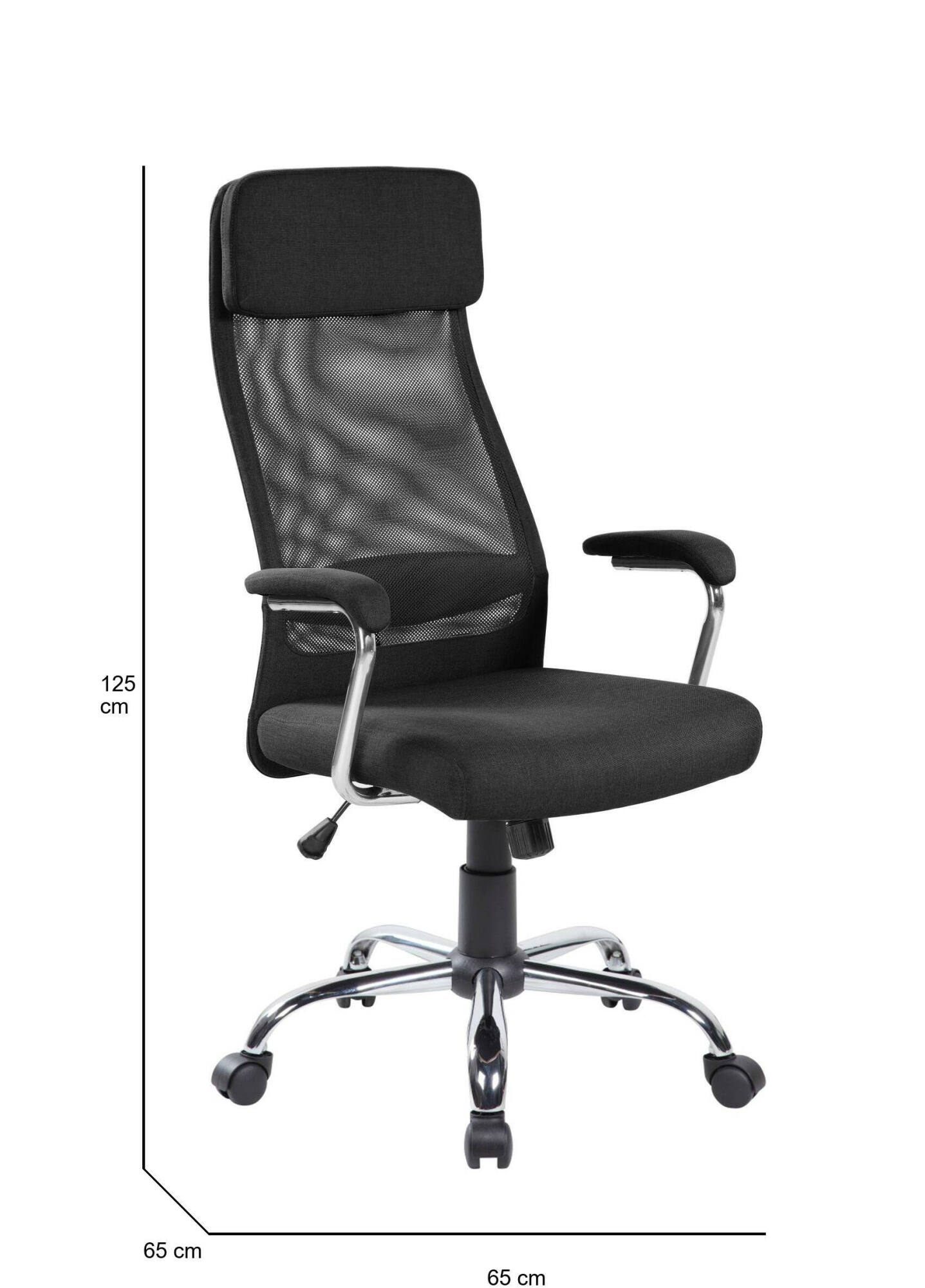 Sedia da ufficio Jou, Poltrona direzionale con braccioli, Sedia ergonomica da ufficio, 65x65h114/125 cm, Nero
