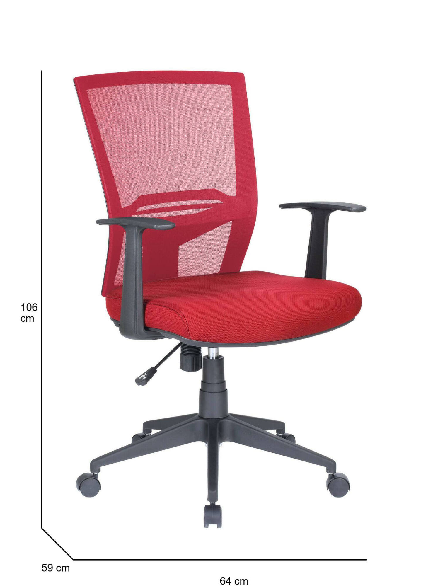 Image of Sedia da ufficio Eulalia, Poltrona direzionale a rete con braccioli, Seduta ergonomica da ufficio, 59x64h96/106 cm, Rosso