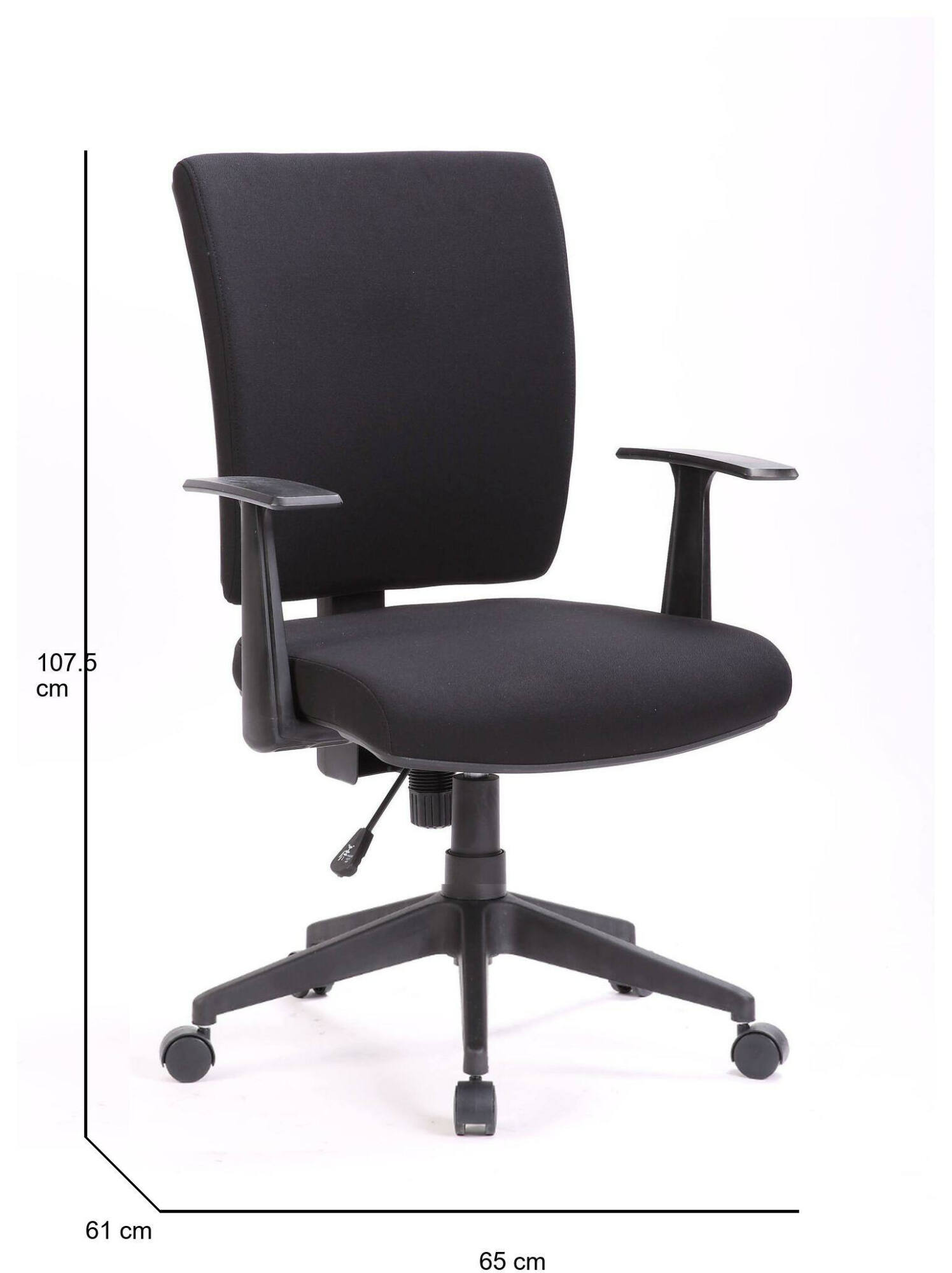 Image of Sedia da ufficio Eulalia, Poltrona direzionale con braccioli, Seduta ergonomica da ufficio, 61x65h98/108 cm, Nero